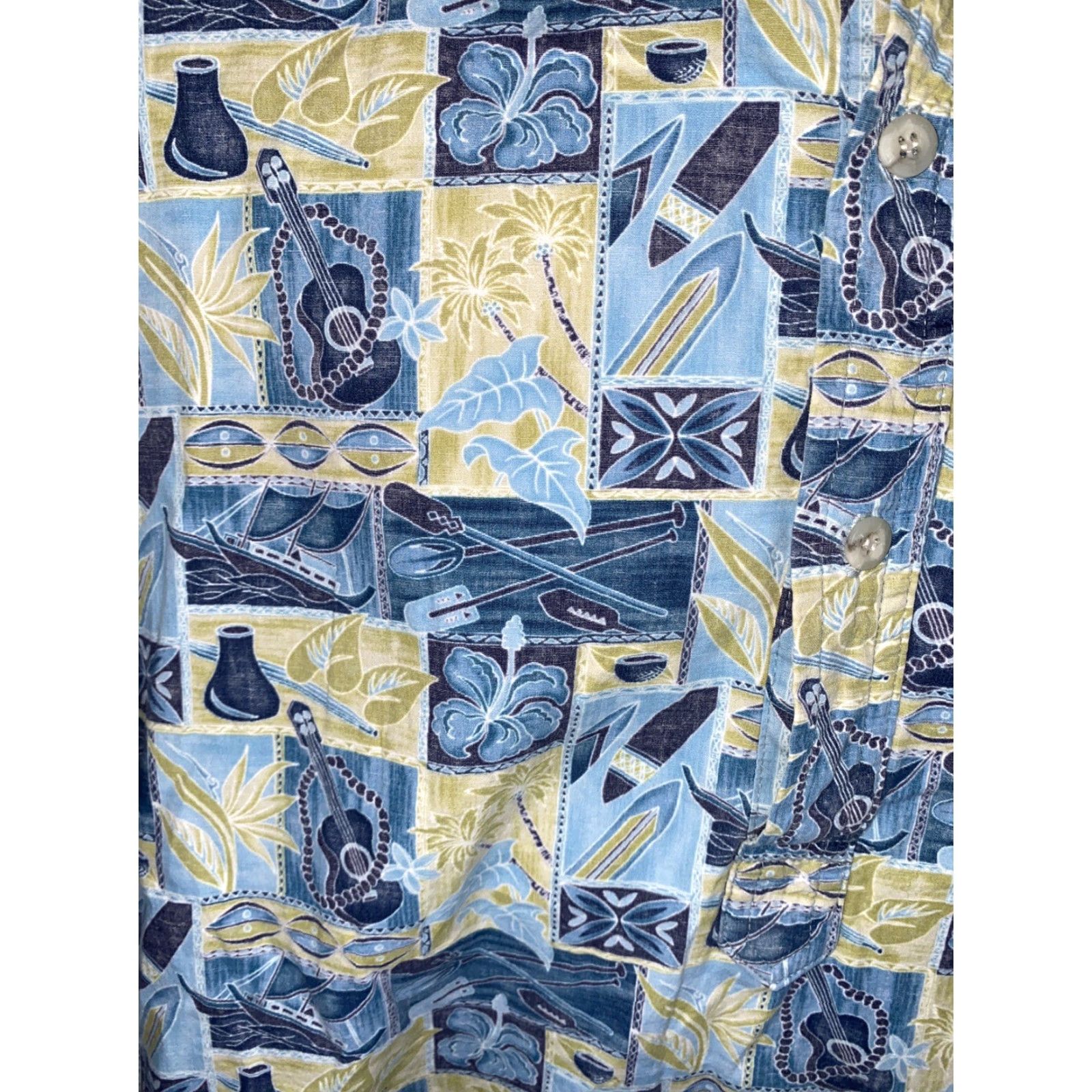 Vivobarefoot Go Barefoot Hawaiian Shirt Mens L Blue Beige Surfboard Guitar Print Button-Up Size US L / EU 52-54 / 3 - 4 Thumbnail