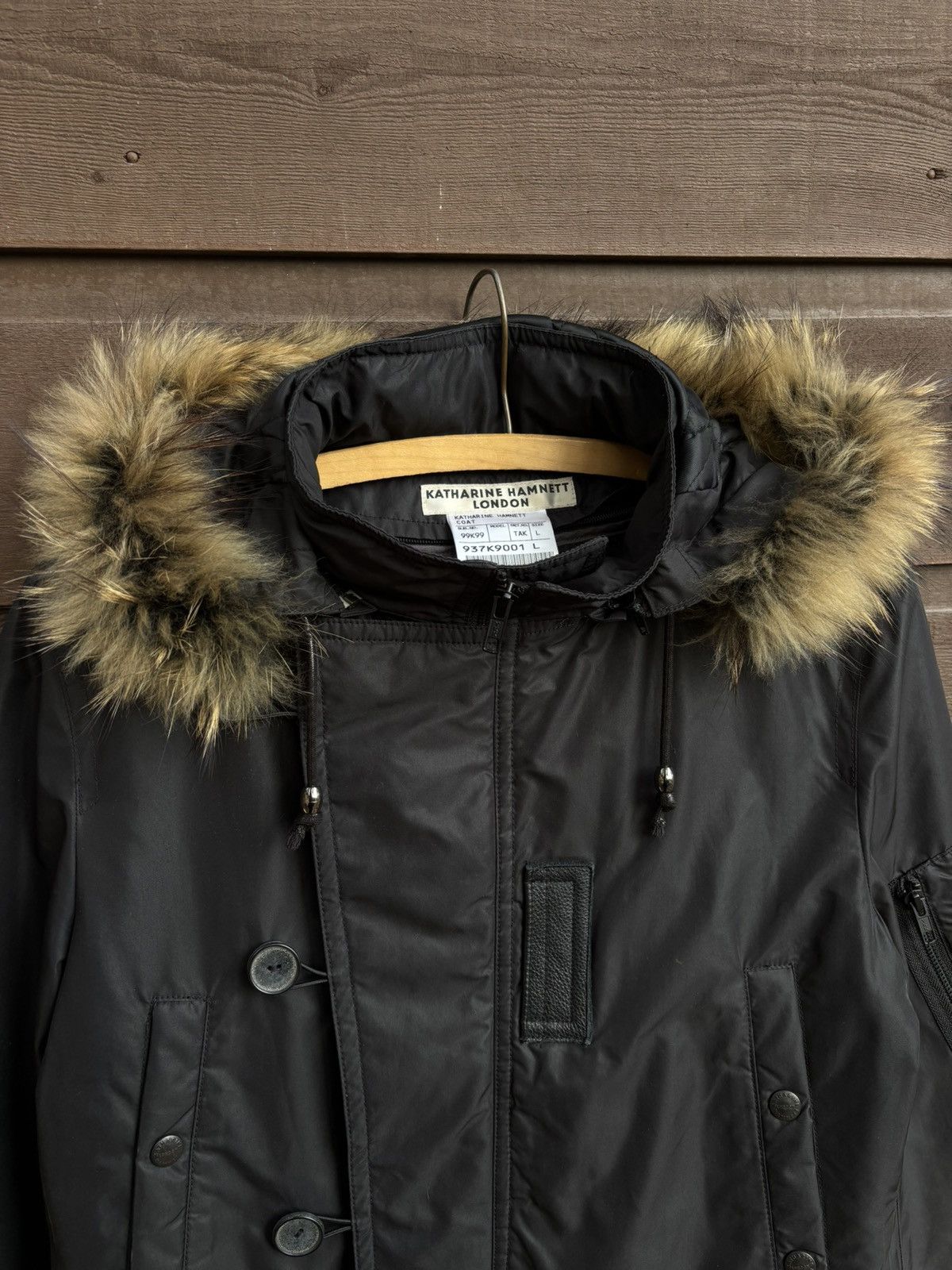 Katharine Hamnett London Katherine Hamnett black parka with fawx fur hood Size L / US 10 / IT 46 - 2 Thumbnail