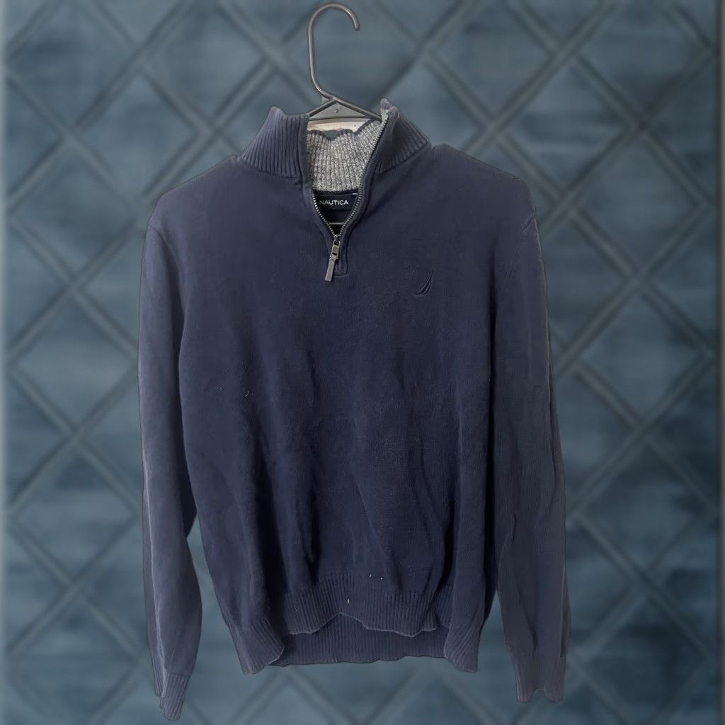 Nautica Nautica Sweater Adult Medium Navy Blue 1/4 Zip Pullover Mens Solid Size US M / EU 48-50 / 2 - 1 Thumbnail