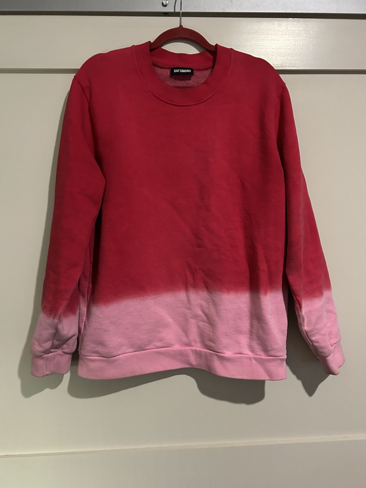 image of Raf Simons Dip Dye Crewneck in Red/Pink, Men's (Size Large)