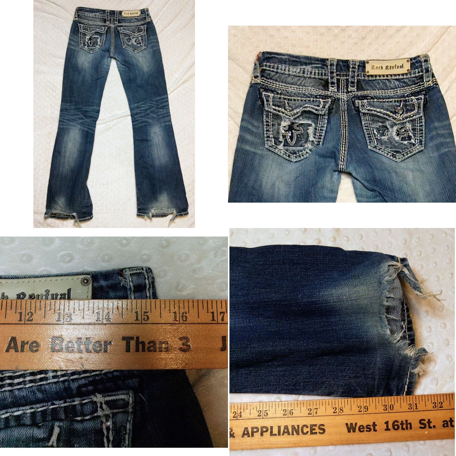 Vintage Rock Revival Jeans Kai Bootcut Womens 28x29 Dark Wash Low Rise Cowgirl Grunge Jeans Size 28" / US 6 / IT 42 - 8 Thumbnail