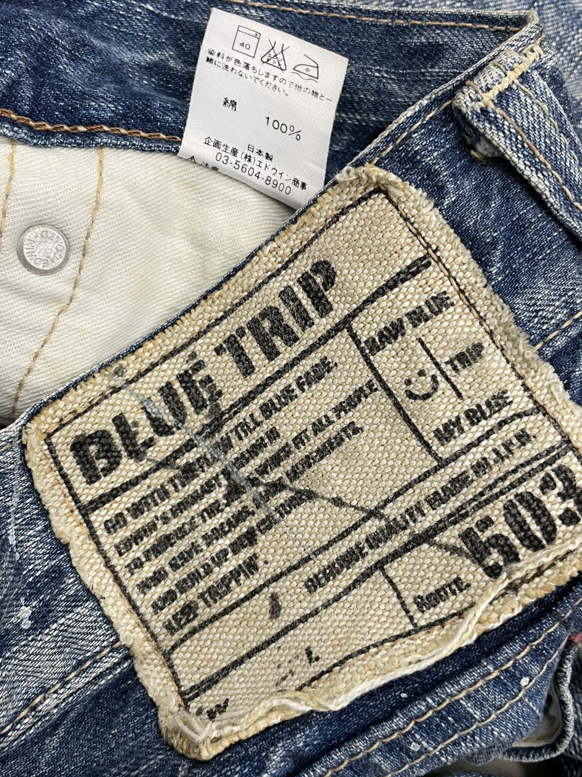 Edwin 1990S DESIGNER JAPAN EDWIN BLUE TRIP 503 DISTRESSED DENIM Size US 33 - 15 Thumbnail