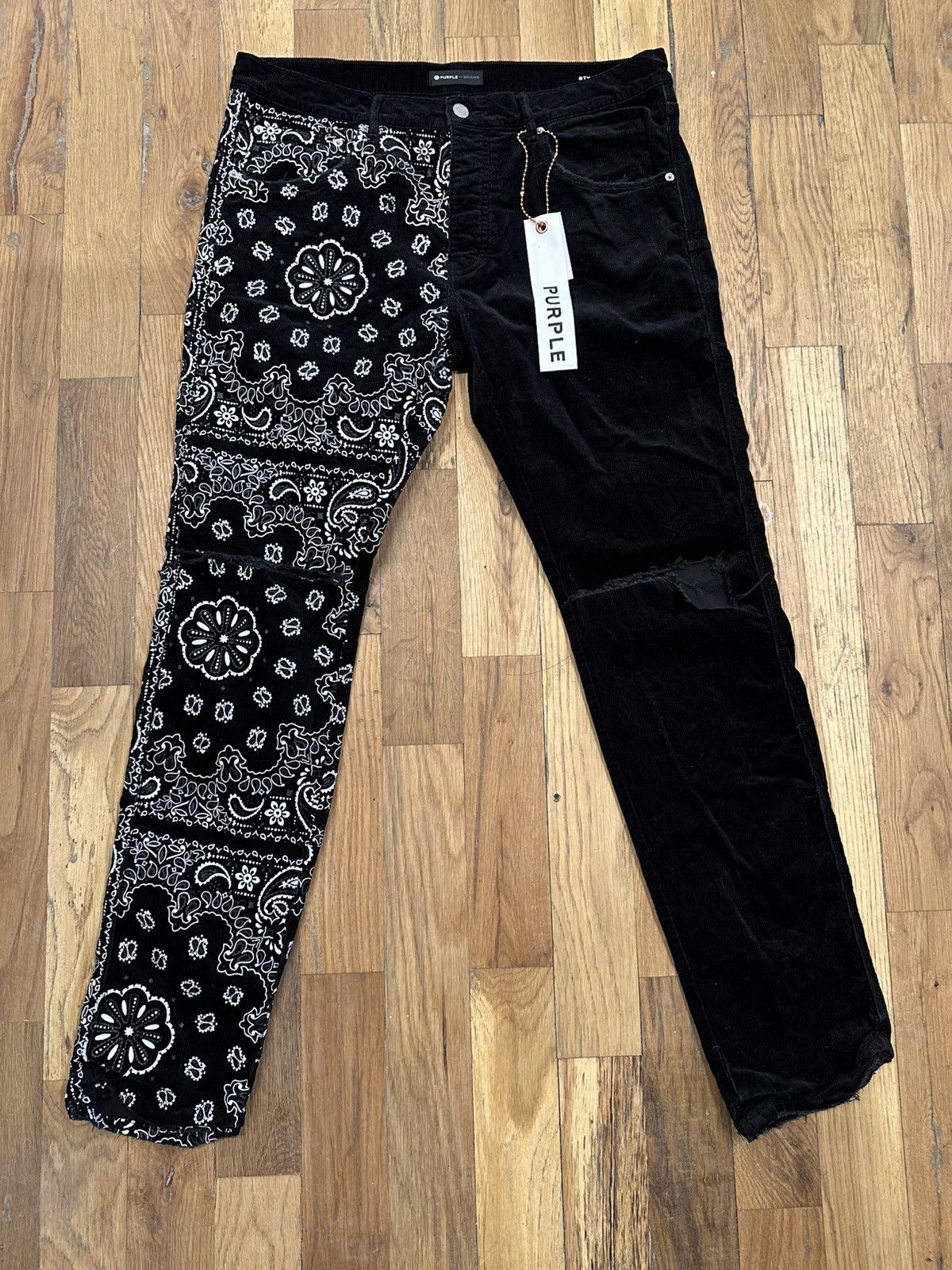 Purple Brand Purple Brand White Paisley Black Split Corduroy Jeans Sz 36 Size US 36 / EU 52 - 1 Thumbnail