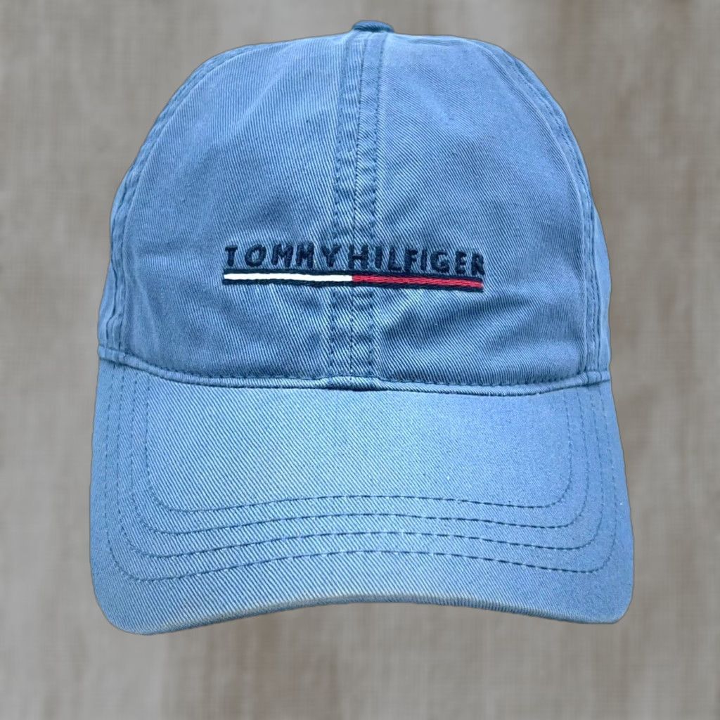 Tommy Hilfiger Tommy Hilfiger Hat Cap Leather Strap Back Blue Spell Out Dad Baseball Twill Y2K Size ONE SIZE - 1 Thumbnail