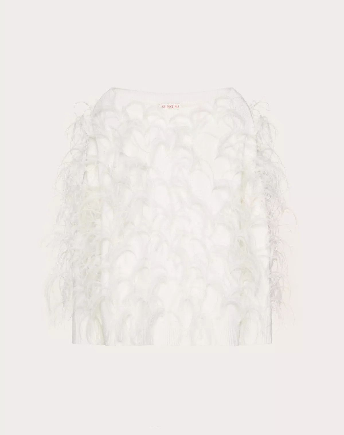 Valentino o1s1wg110625 Wool Jumper With Feather Embroidery in White Size S / US 4 / IT 40 - 1 Thumbnail