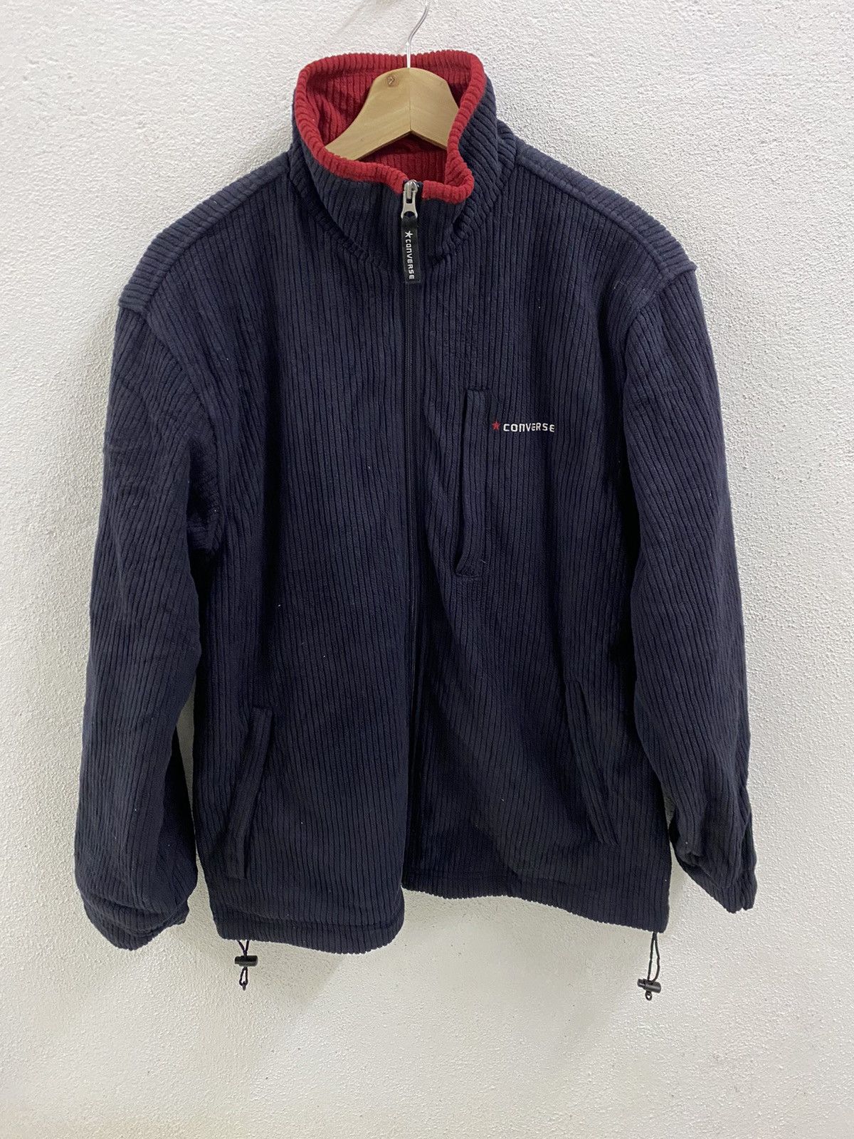 image of Converse Embroidered Logo Full Zip Corduroy Jumper in Navy, Men's (Size Medium)