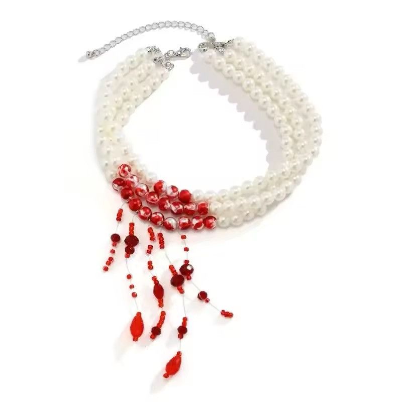 Other Multilayer Red Blood Pattern Imitation Pearl Necklace Size ONE SIZE - 2 Thumbnail