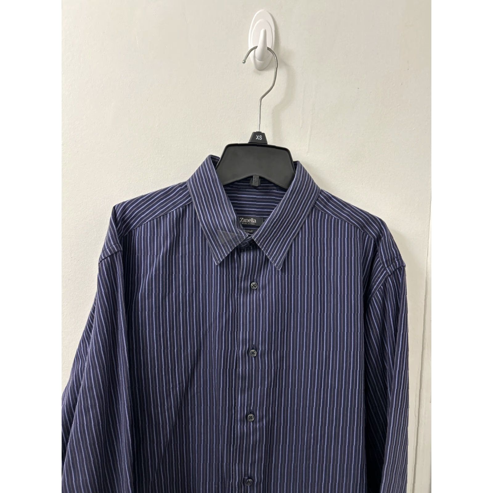 Zanella Zanella Shirt Mens 17 Blue Striped Button-Up L/S Collared Pocketed Made In Italy Fitted Regular Size 17 Size US XL / EU 56 / 4 - 2 Thumbnail