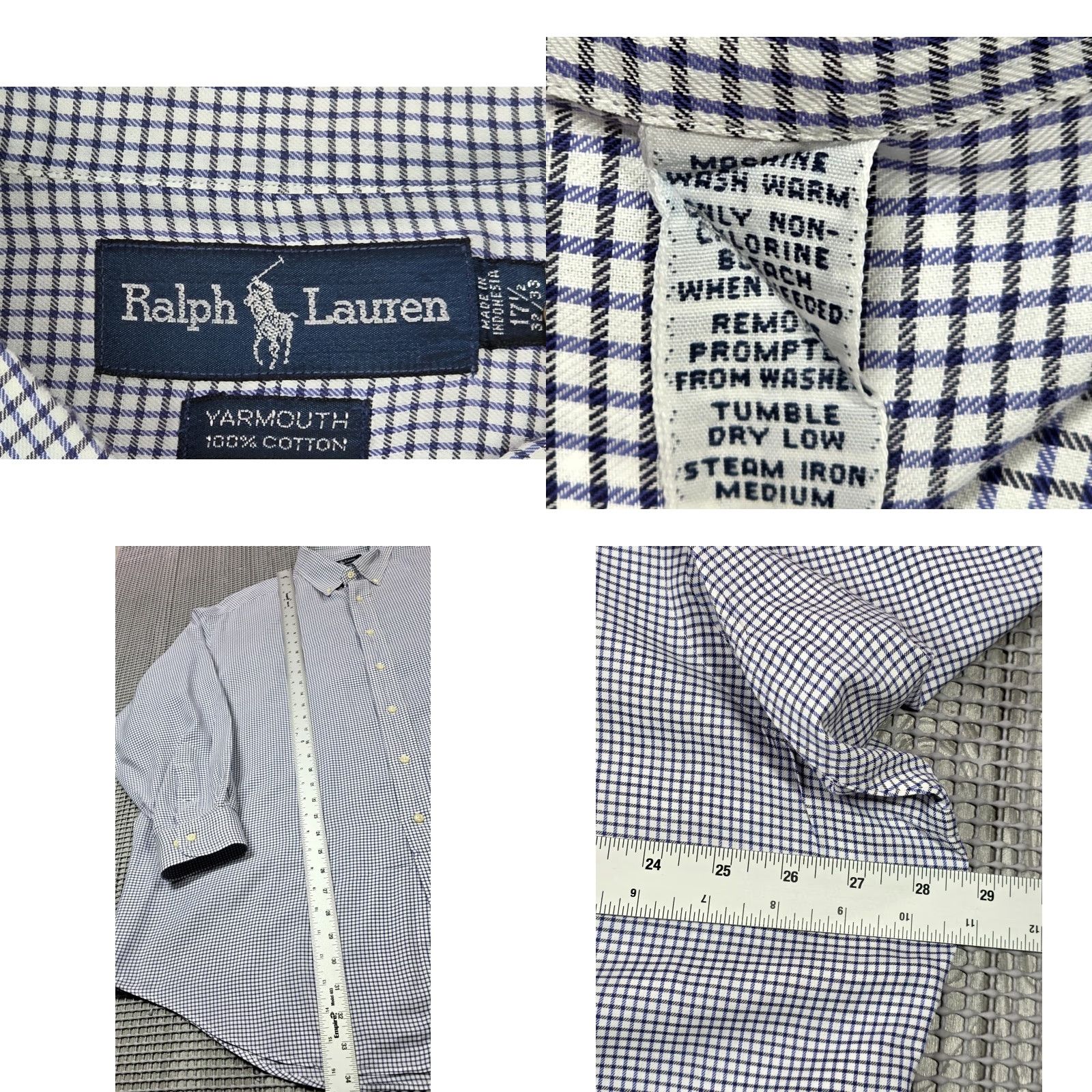 Polo Ralph Lauren VINTAGE Polo Ralph Lauren Shirt 17.5-32/33 Yarmouth Plaid Button-Up Long Sleeve Blue/White 90s OCBD Mens Size US XXL / EU 58 / 5 - 8 Thumbnail