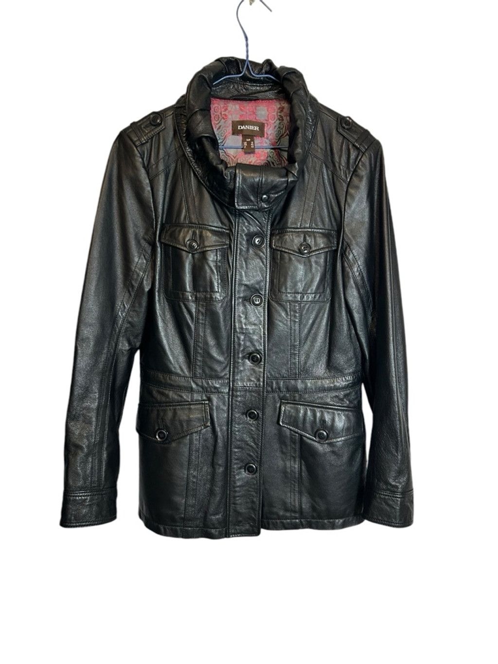 Danier DANIER Woman's Black Leather Jacket with Red Tapestry Size S / US 4 / IT 40 - 2 Thumbnail