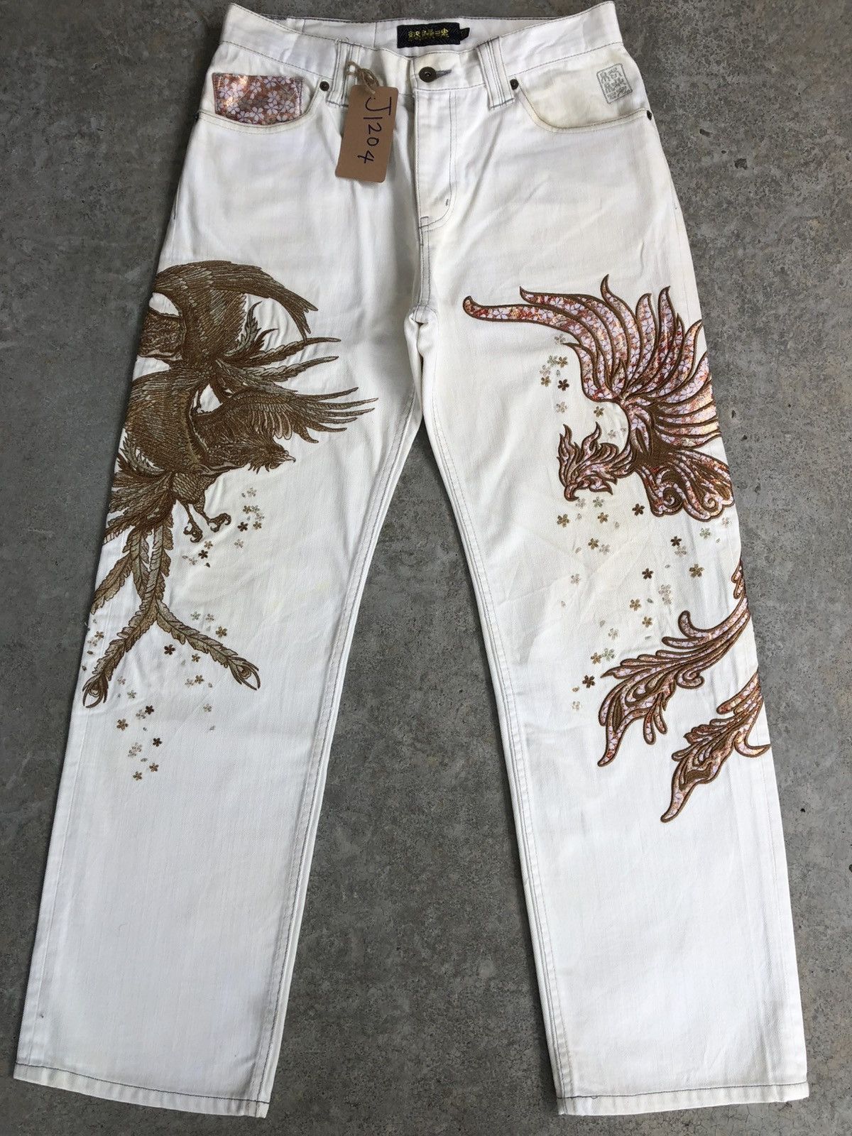 Karakuri Tamashii Karakuri Tamashii Embroidered Denim Distressed Jeans Size US 31 - 1 Thumbnail