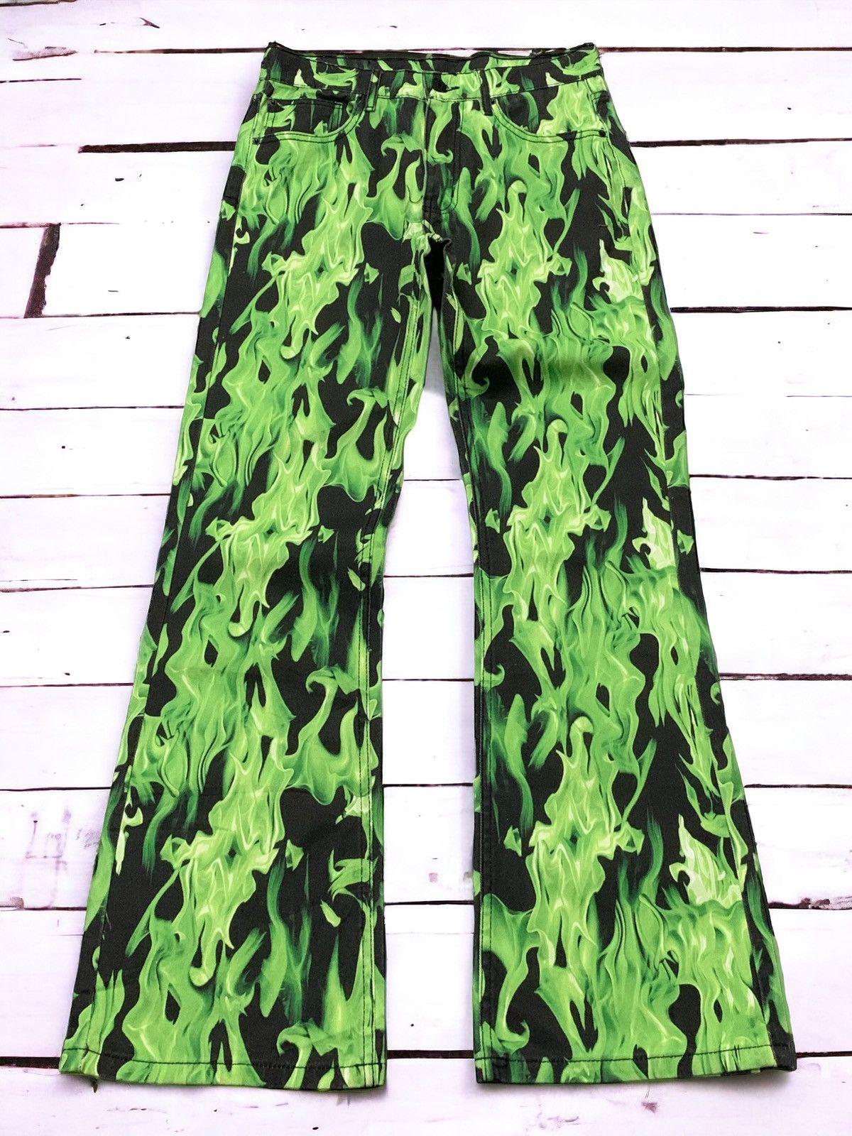5351 POUR LES HOMMES × Junya Watanabe BDG Green Flame Bootcut Flared Denim Pants Size US 29 - 1 Thumbnail