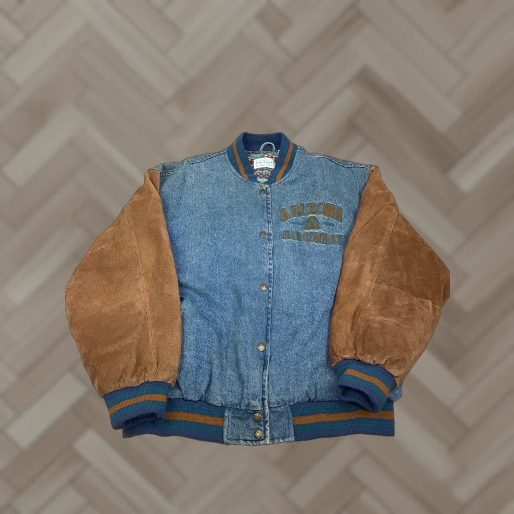 Vintage VINTAGE Arizona Jeans Bomber Jacket Men L Denim Leather Suede Blue 7815 Size US 33 - 1 Thumbnail