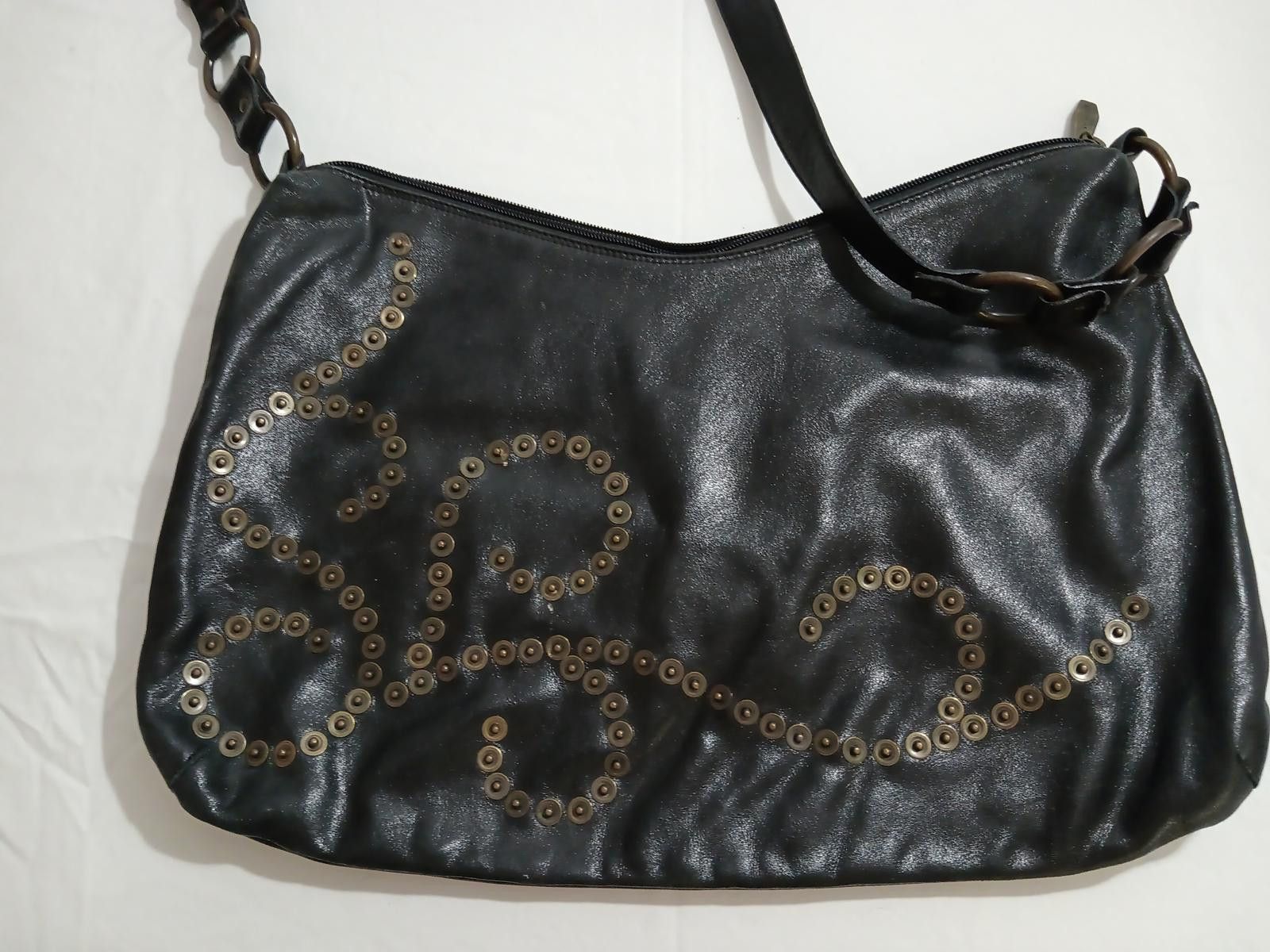 Designer Stylish Black Shoulder Bag with Decorative Eyelets Size ONE SIZE - 1 Thumbnail