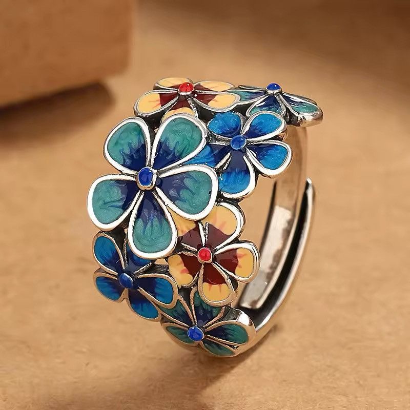Japanese Brand × Jewelry × Vintage Creative Enamel Flowery Enamel Ring Size ONE SIZE - 4 Thumbnail