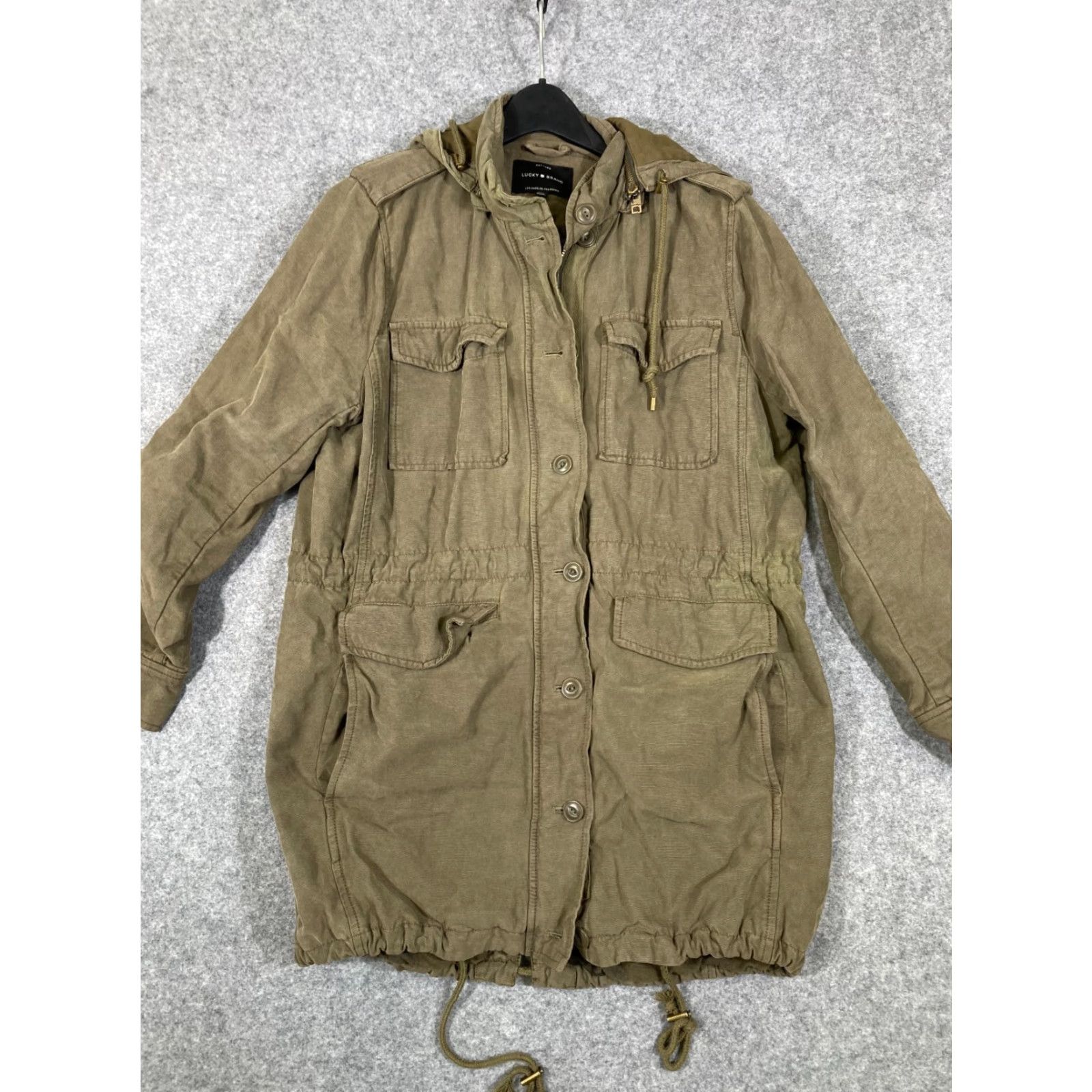 Lucky Brand Lucky Brand Military Parka Jacket Womens L Olive Green Flannel Lined Full Zip Hooded Pockets Casual Outdoor Fall Winter Spring Size L / US 10 / IT 46 - 2 Thumbnail