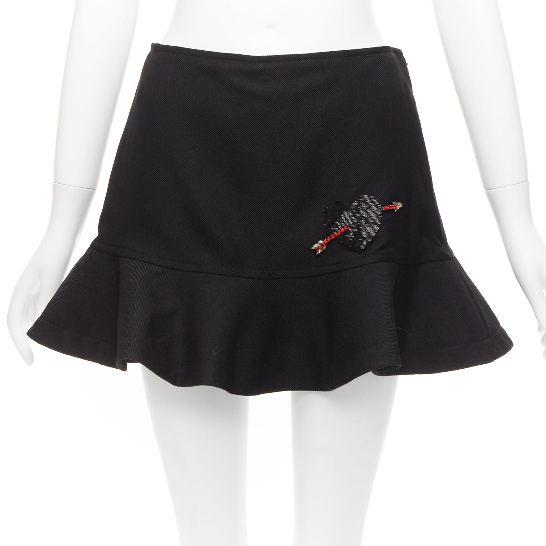 Valentino VALENTINO black virgin wool blend red bead Heart flared skirt shorts IT38 XS Size 26" / US 2 / IT 38 - 1 Thumbnail