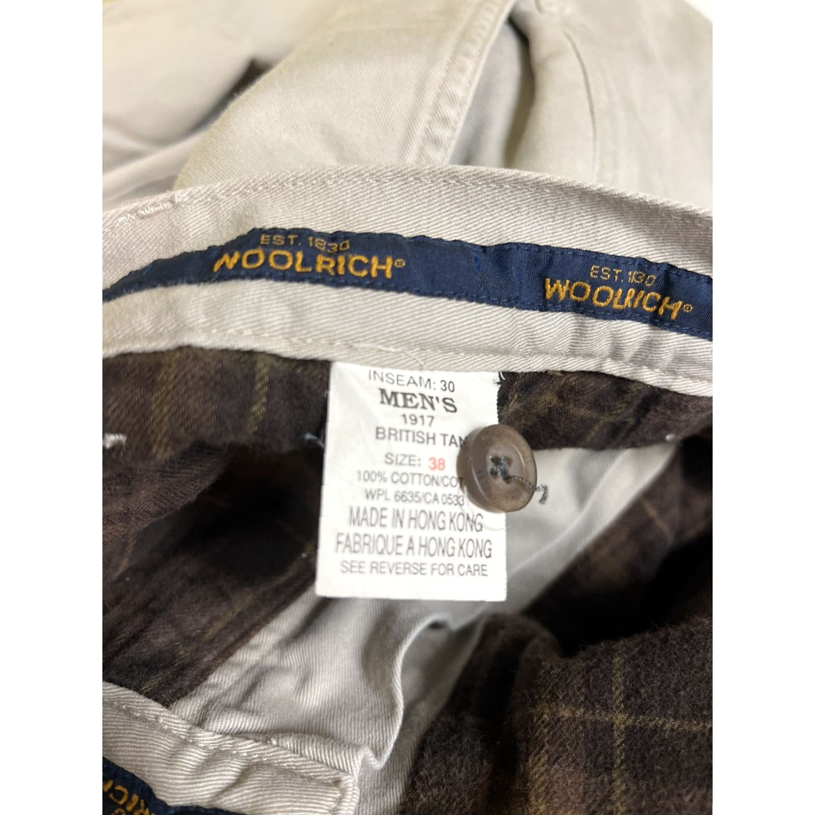 Vintage Woolrich Pants Khaki Tan Plaid Flannel Lined Men's 36x30 Flat Front Workwear 5-Pocket Design Zip Button Beige Cotton Size US 36 / EU 52 - 4 Thumbnail