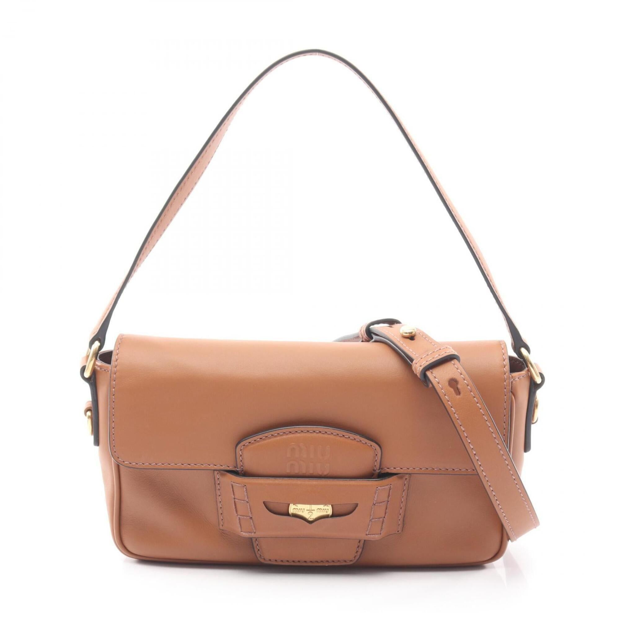 Miu Miu Miu Miu Miu CRM FINE CALF Penny 2-Way Handbag, Leather, Women's, Brown, 5BD270 Size ONE SIZE - 1 Thumbnail