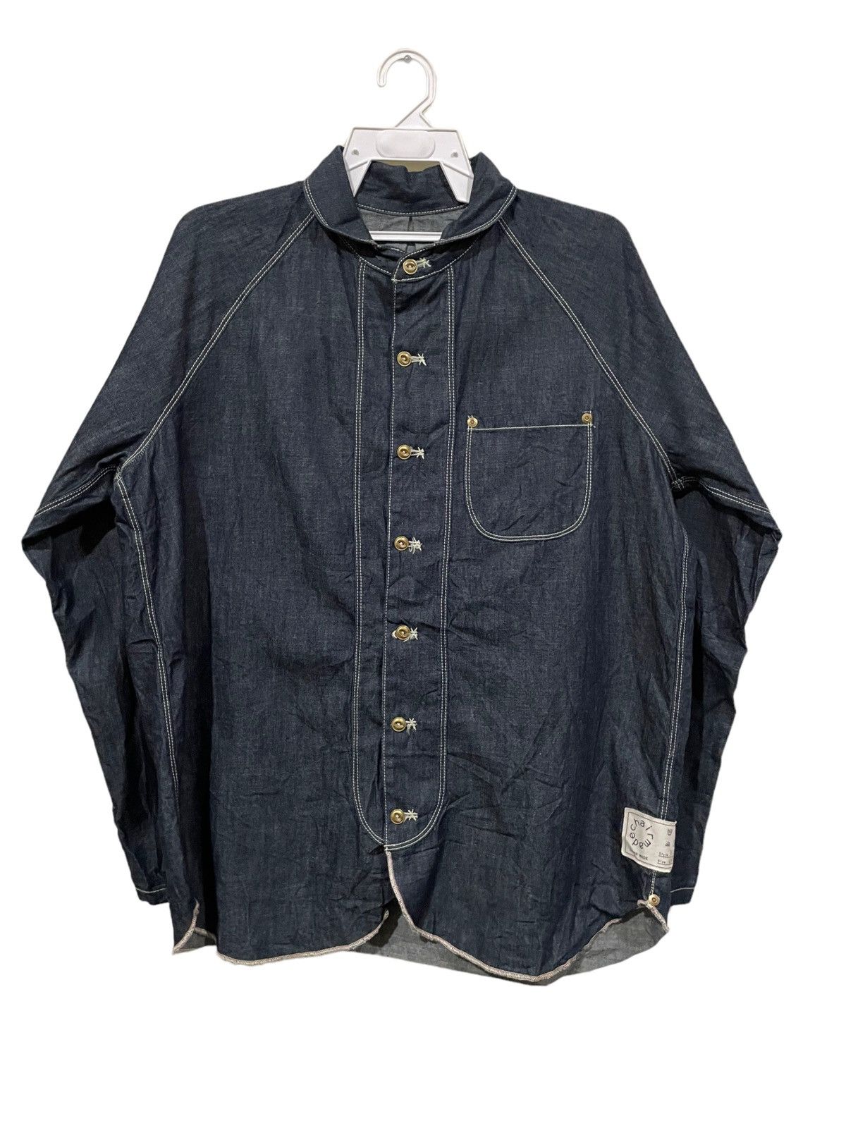 Japanese Brand Japan Made Chairmade Denim Military Shawl Collar Shirts Size US L / EU 52-54 / 3 - 5 Thumbnail