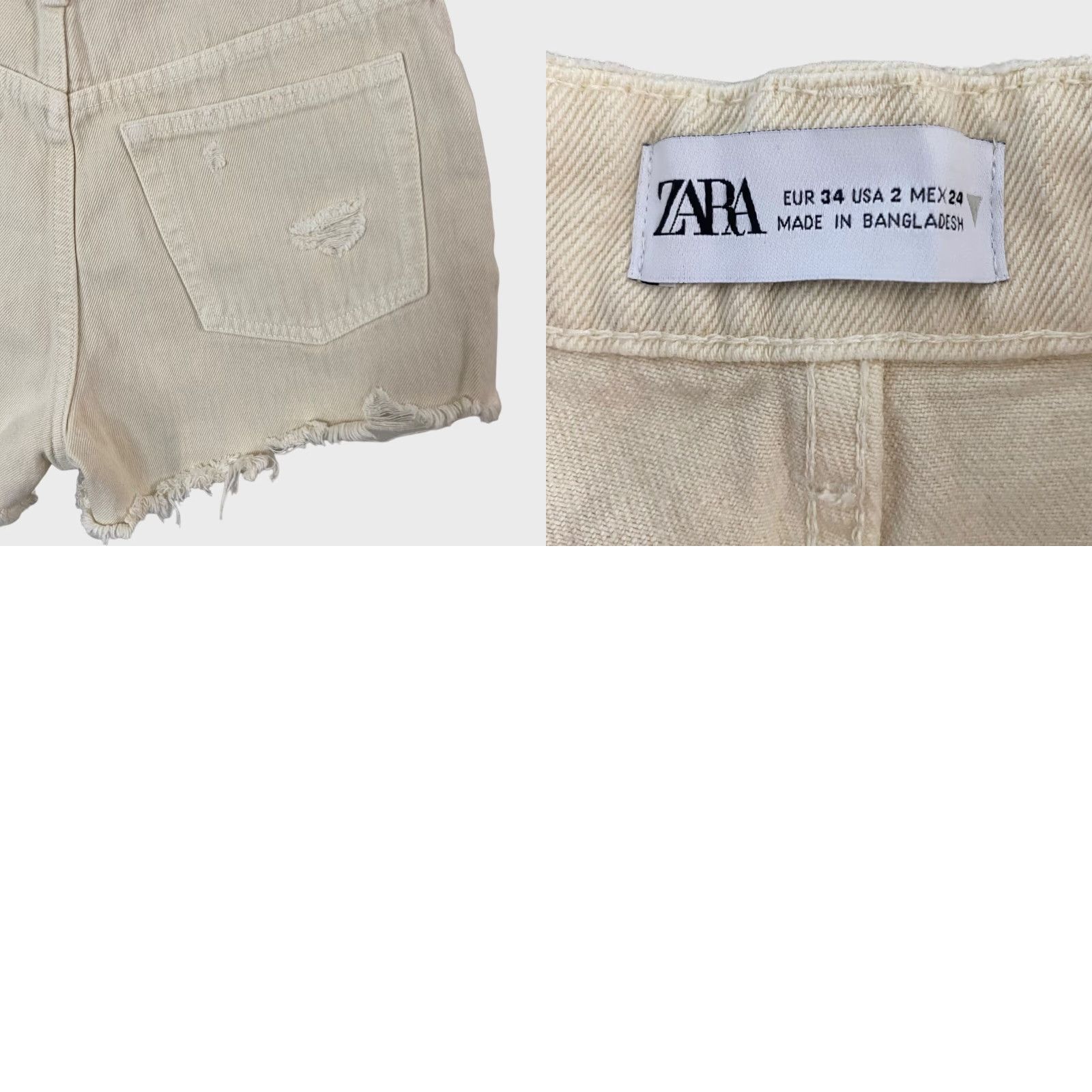 Zara Zara High-Waisted Jean Shorts Women's 2 Cream Distressed Raw-Hem Frayed Denim Shirt? Size 26" / US 2 / IT 38 - 8 Thumbnail