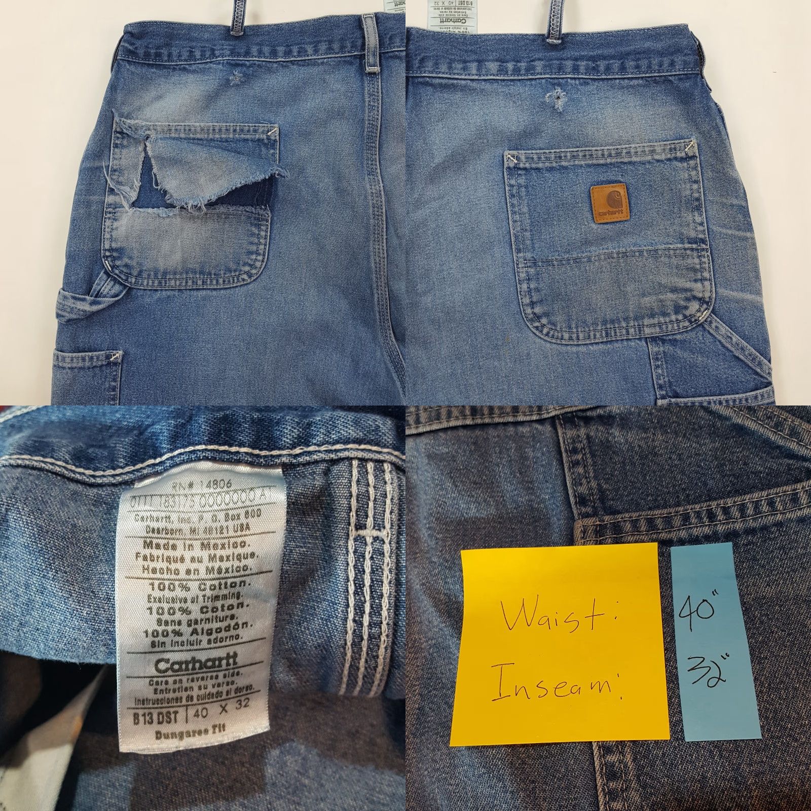 Carhartt VINTAGE Carhartt Jeans Denim 40x32 Blue Distressed Faded Grunge Workwear 90s Mens Carhartt Jeans Size US 40 / EU 56 - 8 Thumbnail