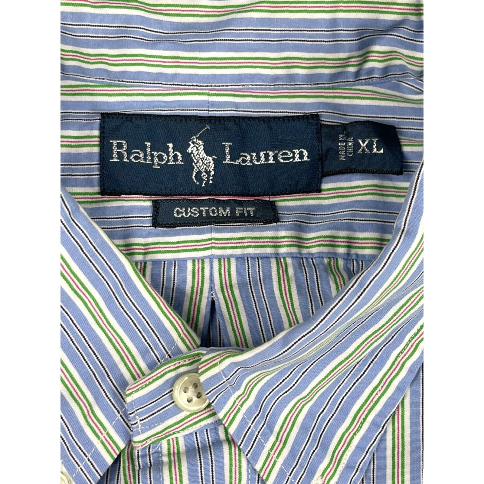 Ralph Lauren Ralph Lauren Button-Up Shirt Mens Striped Long Sleeve Custom Fit XL Blue Shirt Size US XL / EU 56 / 4 - 2 Thumbnail