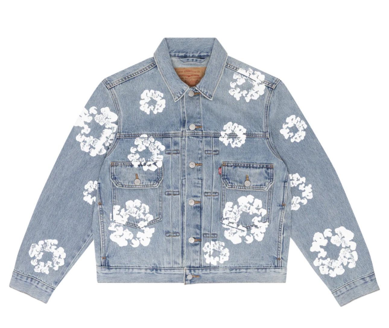 DENIM TEARS × Levi's Levi X Denim Tears Jean Jacket All Over Wreath Light Wash Size L / US 10 / IT 46 - 1 Thumbnail