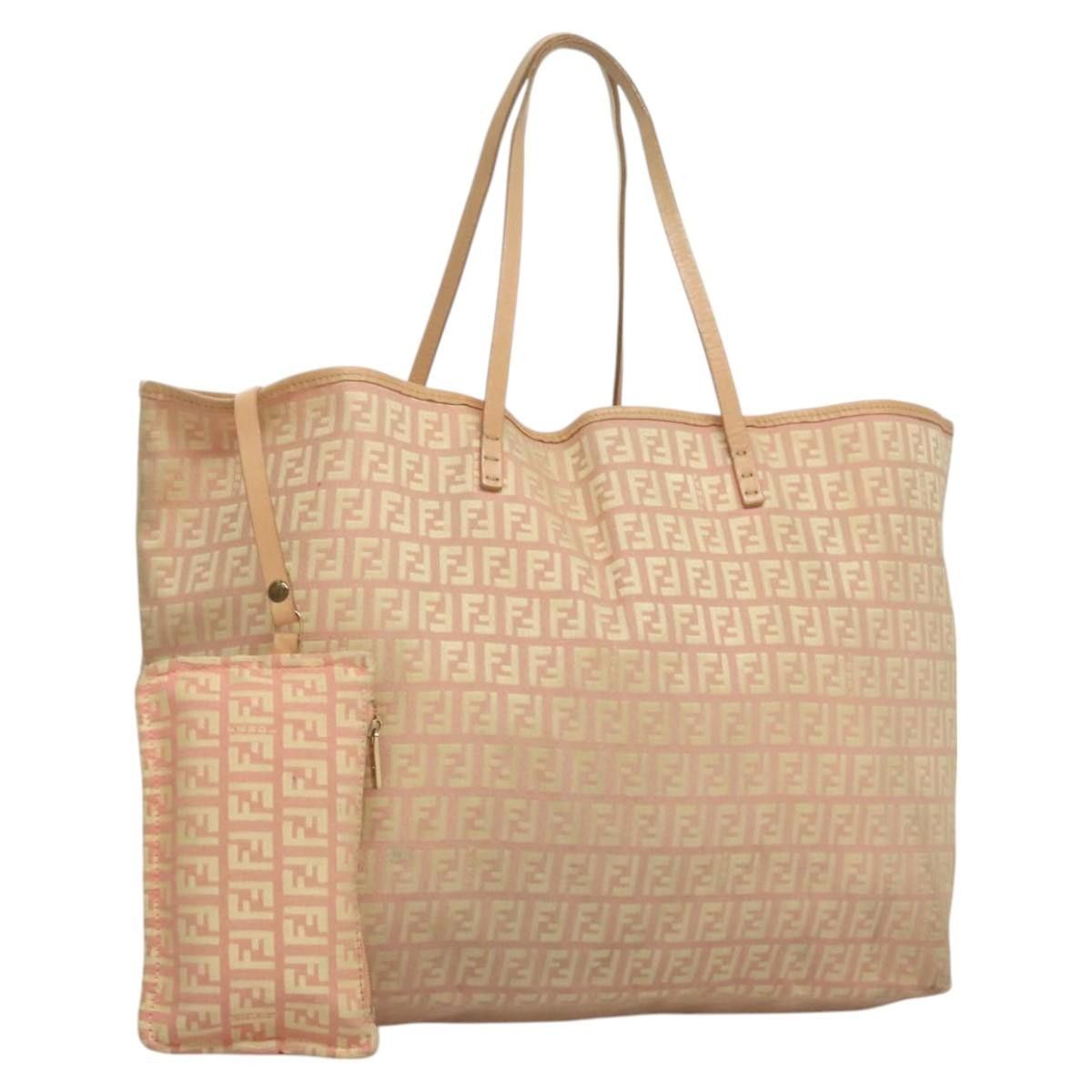 Fendi Zucchino Canvas Tote Bag Pink Gold Auth Bd850 in Pink/Gold, Women's
