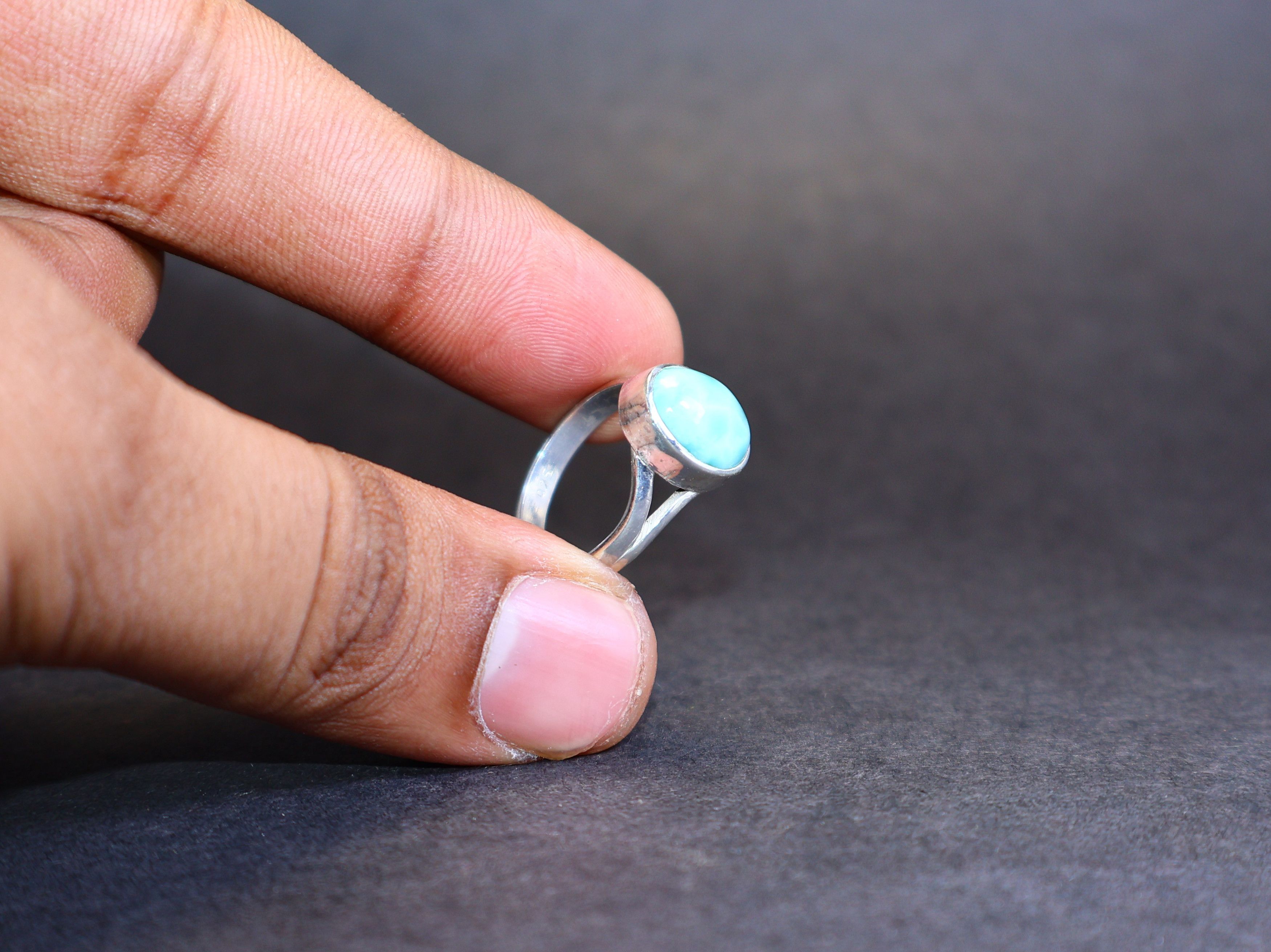 Handmade Natural Larimar Ring, Handmade Women Ring, Sterling Silver, Size ONE SIZE - 8 Thumbnail