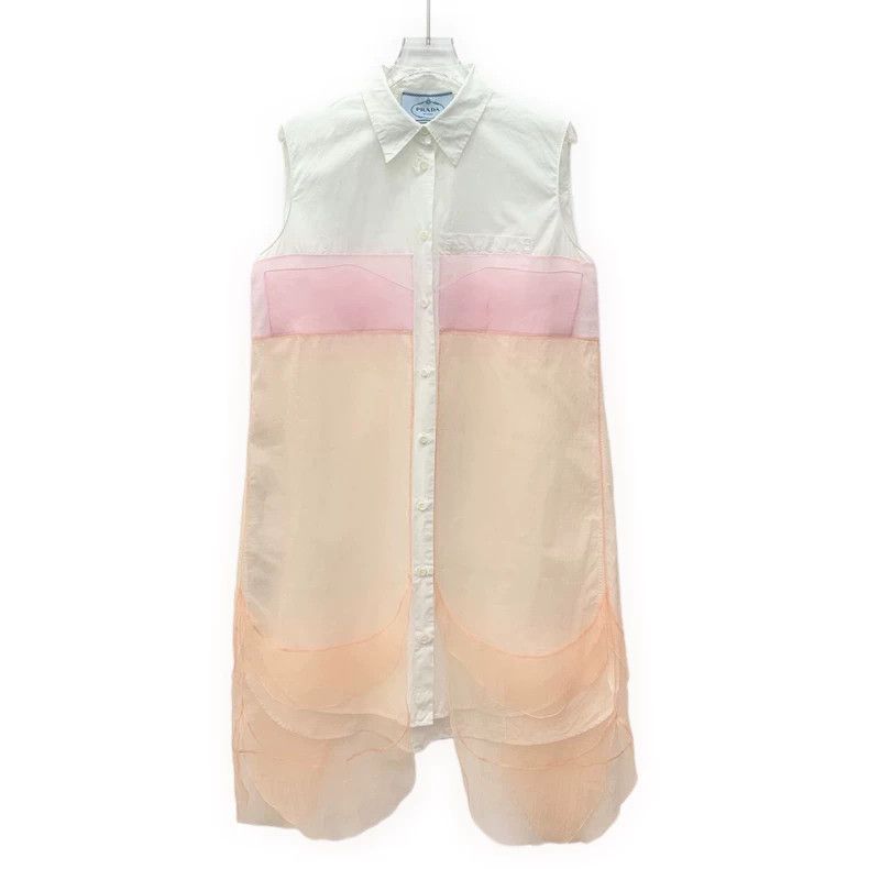Prada Prada Color-blocked lace cotton lapel single-breasted slee Size S / US 4 / IT 40 - 1 Thumbnail