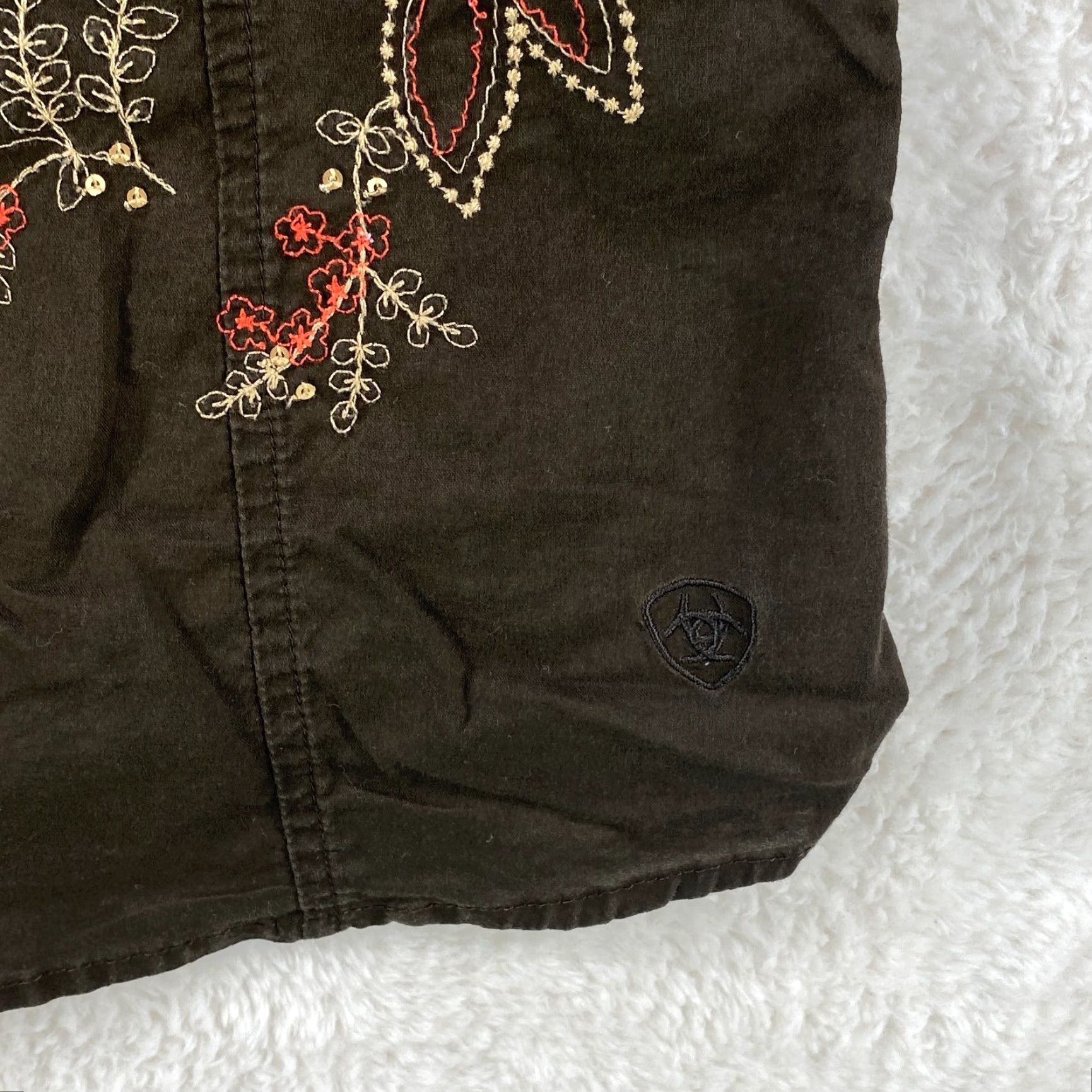 Ariat VINTAGE Ariat Womens Medium Western Cowgirl Shirt Embroidered Flowers Pearl Snap Brown Size M / US 6-8 / IT 42-44 - 3 Thumbnail