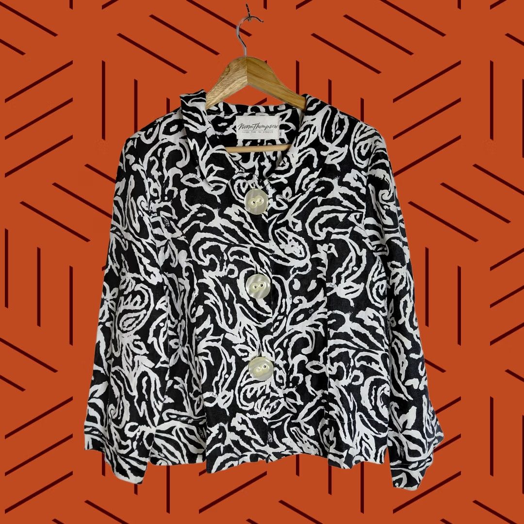 Jim Thompson Norm Thompson Jacket Black White Paisley Long Sleeve 100% Linen Size M Women Size M / US 6-8 / IT 42-44 - 1 Thumbnail