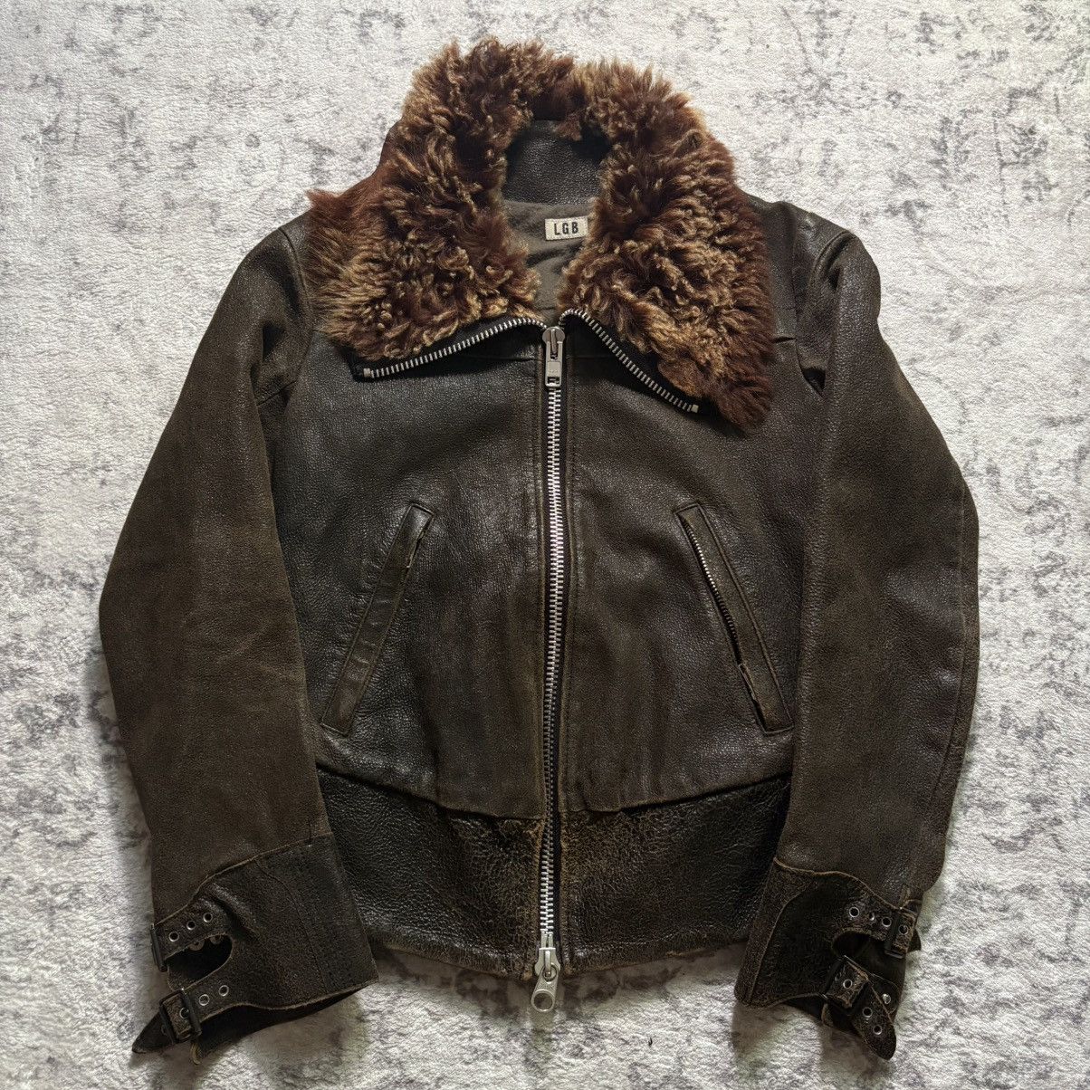 Le Grande Bleu (L.G.B.) LGB Le Grande Bleu Fur Collar Flight Leather Jacket | Size 0 Size US XS / EU 42 / 0 - 1 Thumbnail