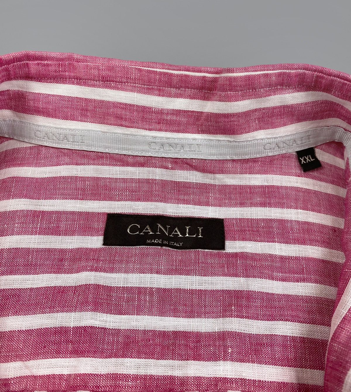 Canali Men's CANALI Linen Pink Striped Short Sleve Shirt Size 2XL Size US XXL / EU 58 / 5 - 10 Thumbnail