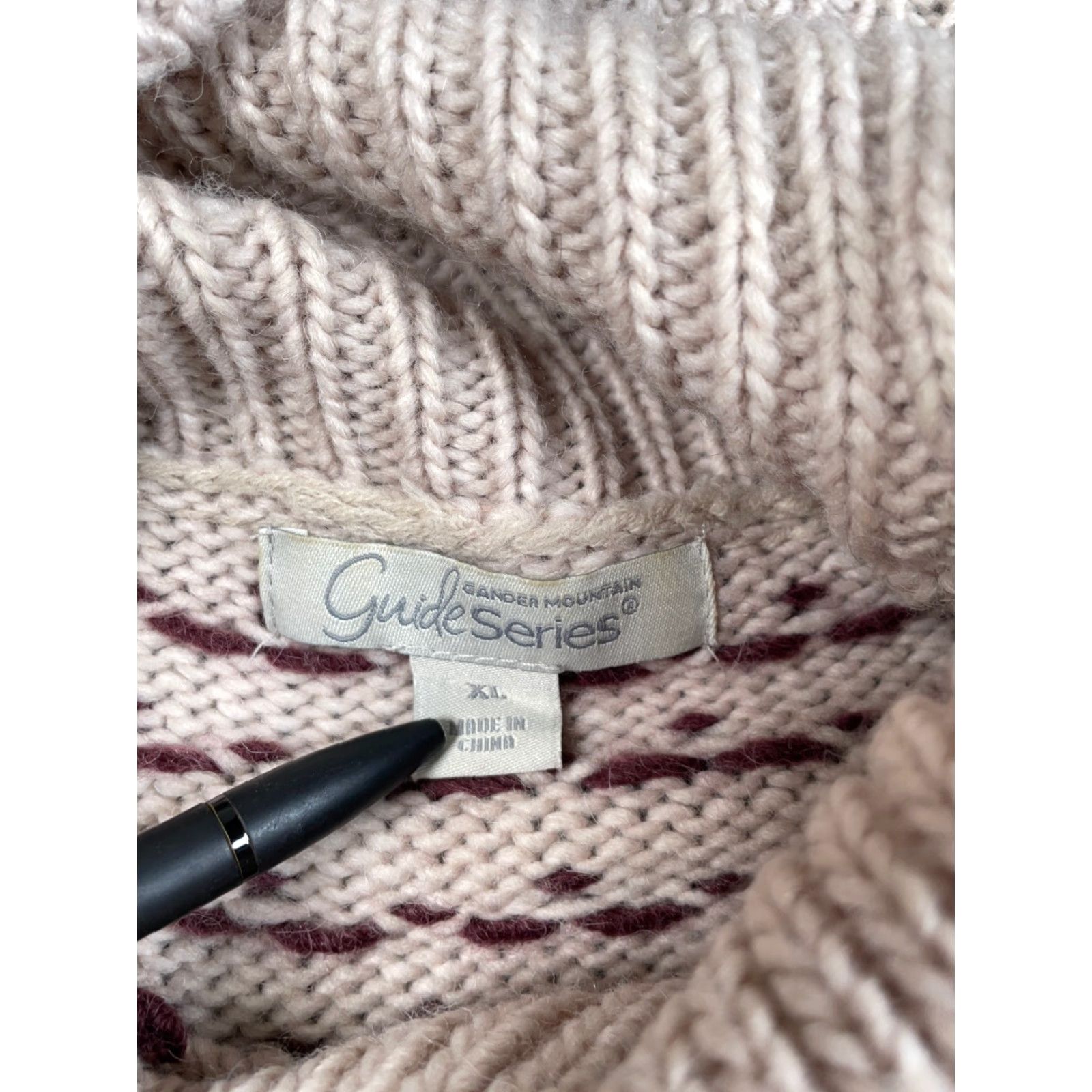 Vintage Guide Series Wool Alpaca Turtleneck Sweater Women XL Beige Geometric Pattern 80s Hipster Retro Ski Pullover Womens Size XL / US 12-14 / IT 48-50 - 3 Thumbnail
