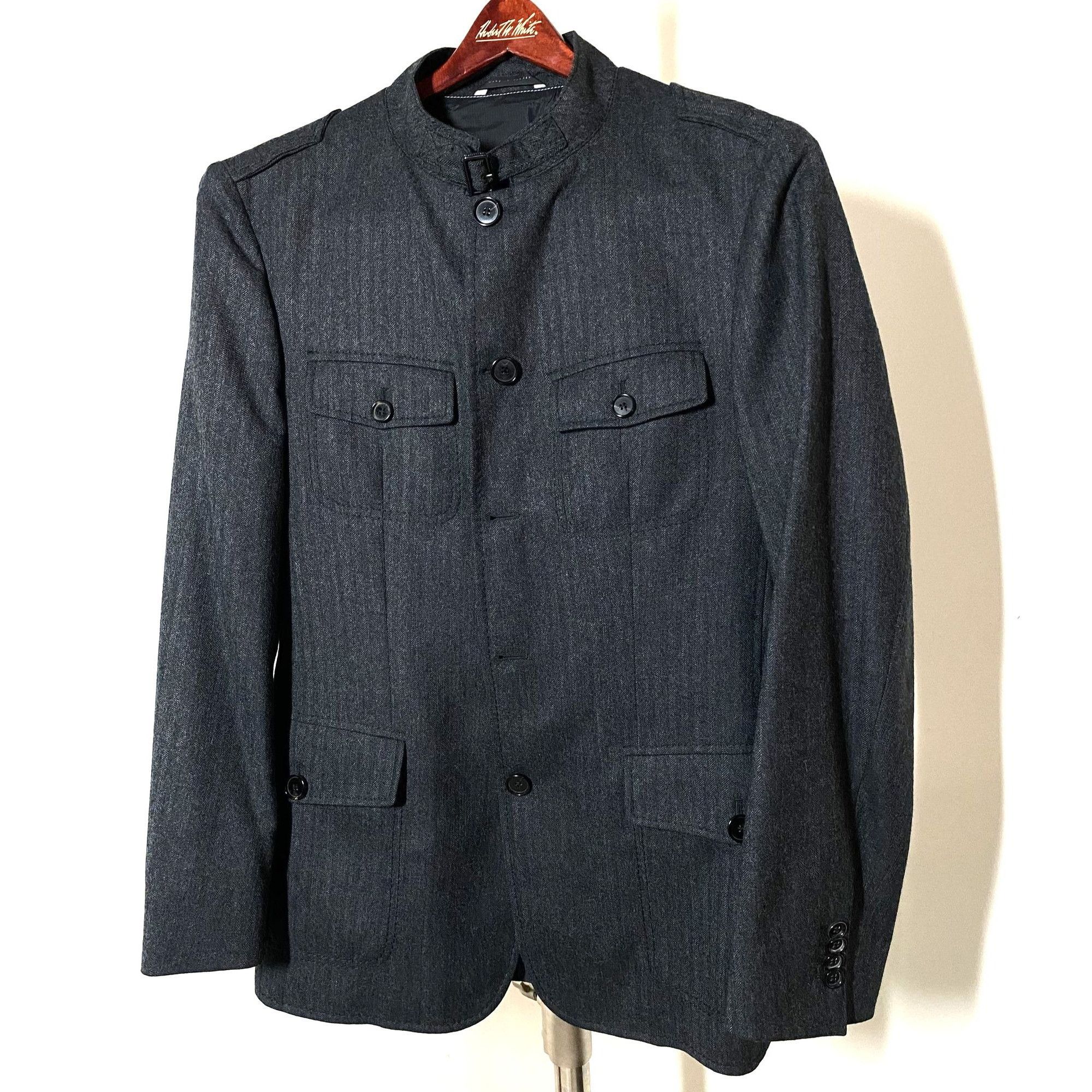 Hugo Boss Hugo Boss $450 Mens Herringbone Charcoal Gray Wool Military Size 38R - 1 Thumbnail