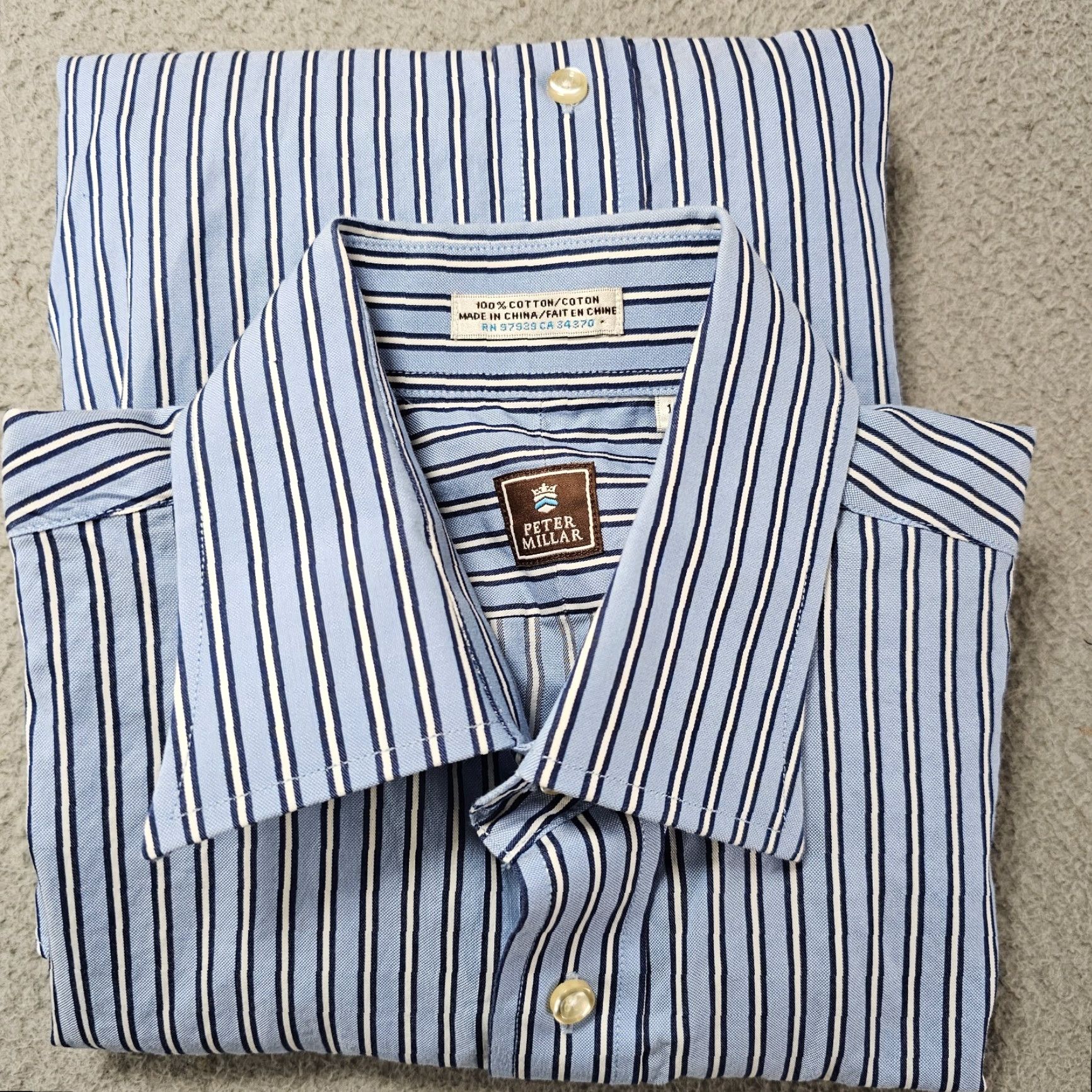Peter Millar Peter Millar Shirt Mens 15 Blue Pinstriped Woven Casual Button Down Cotton Size US M / EU 48-50 / 2 - 7 Thumbnail