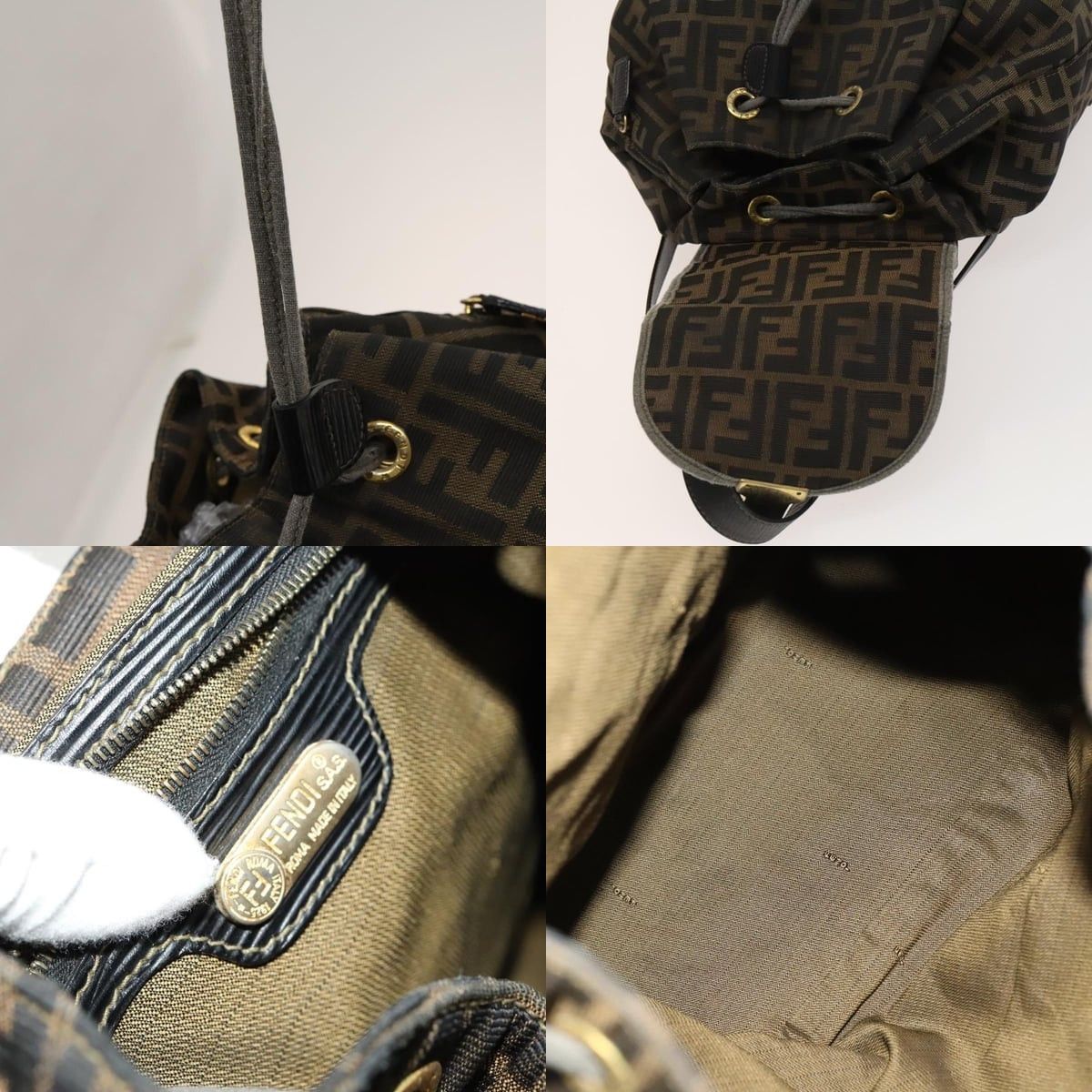 FENDI Zucca Canvas Backpack Black Brown Gold