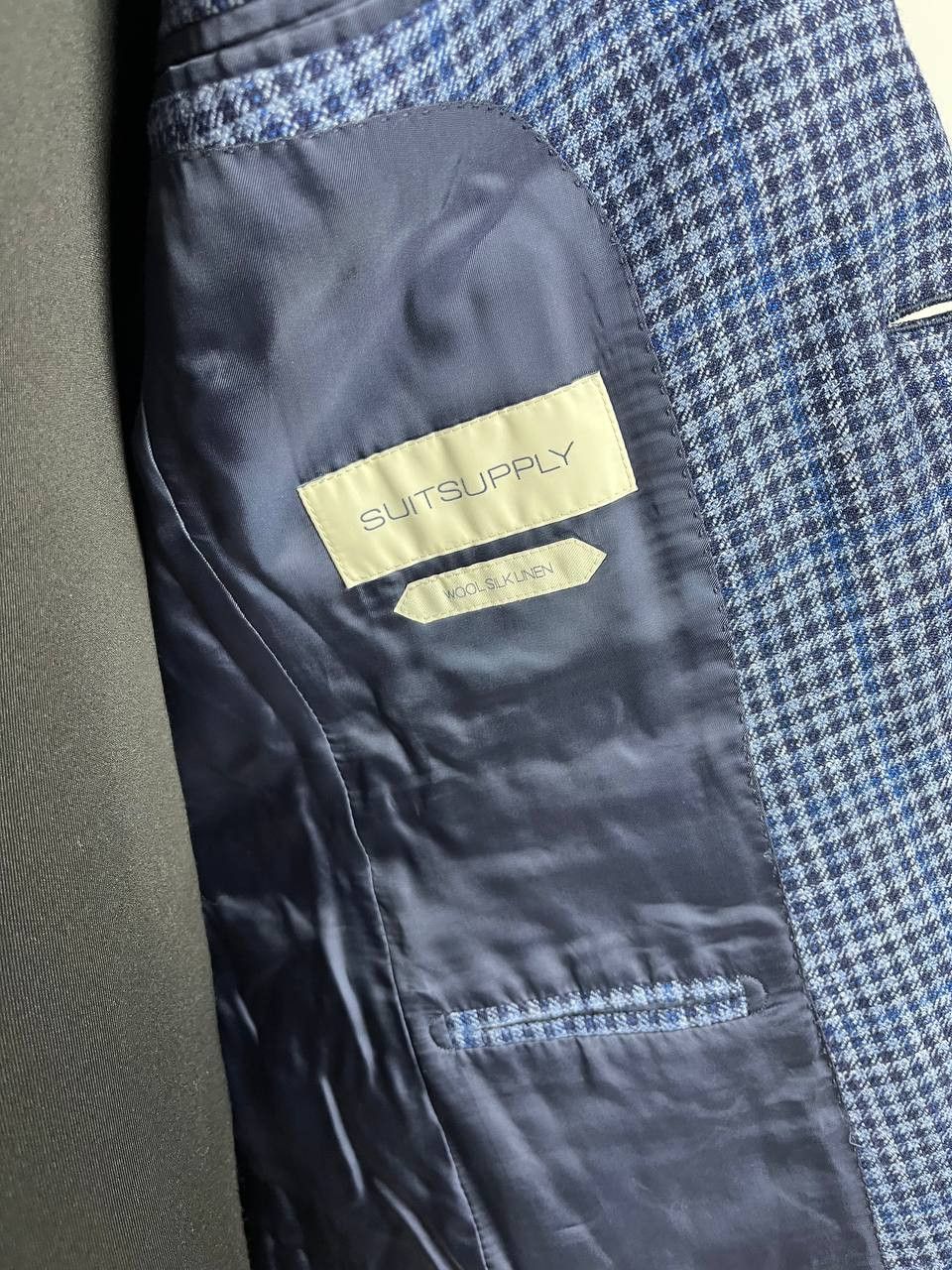 Suitsupply Suitsupply Lazio Wool Silk Linen Check Blue Blazer Size 44 Size 44R - 9 Thumbnail