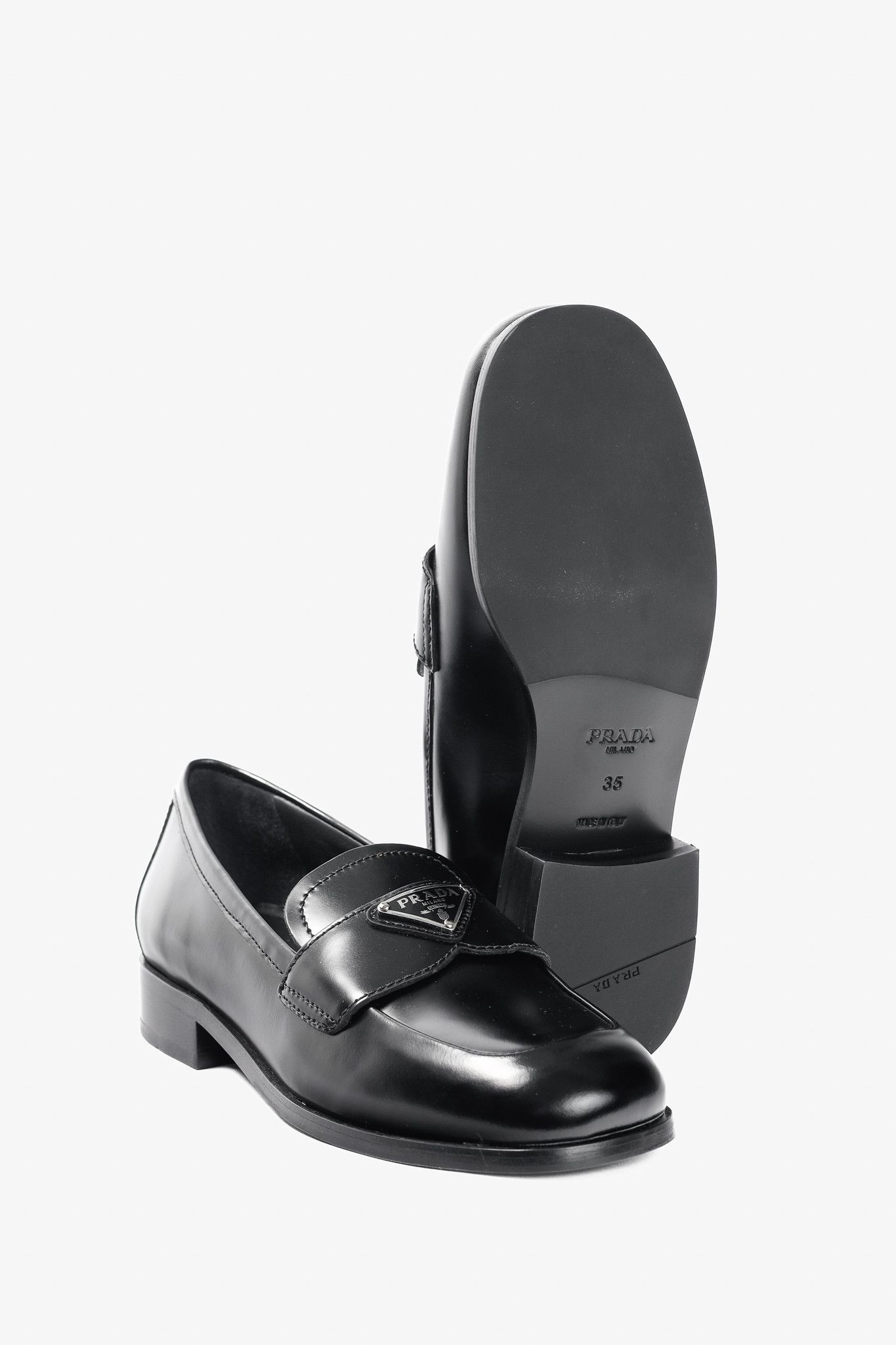 Prada Prada Nero Spazzolato Brushed Leather Logo Loafers Size US 4.5 / IT 34.5 - 5 Thumbnail