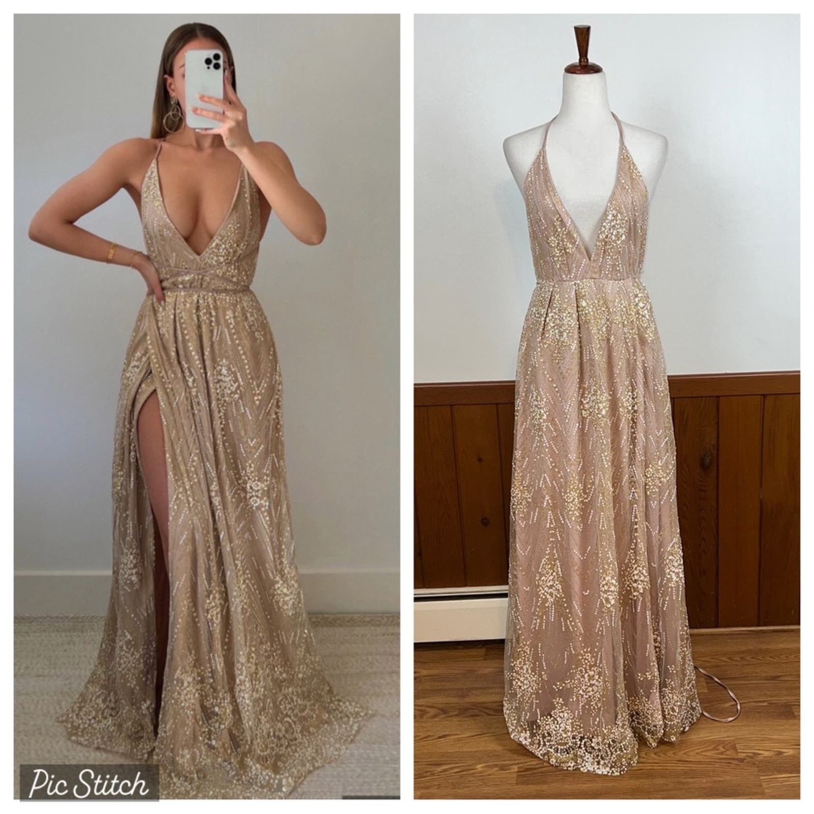slim fit dress slacks MGNY Madeline Gardner New York 73110 Long Formal Sequin Beaded Evening Dress main image 1