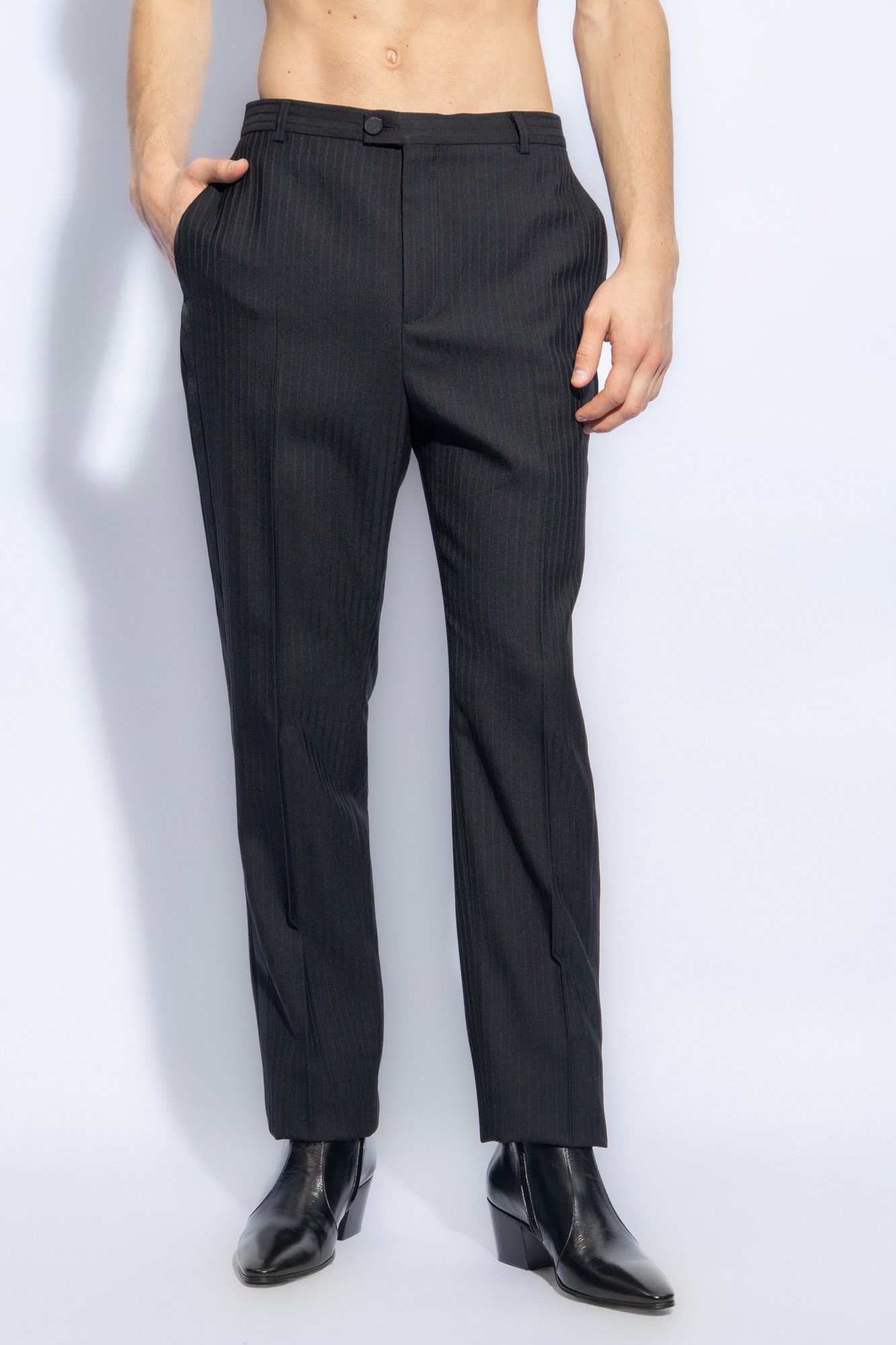 Saint Laurent Paris o1s1wg111124 High-Waisted Tuxedo Pants Raised-Stripe Wool Size US 36 / EU 52 - 3 Thumbnail