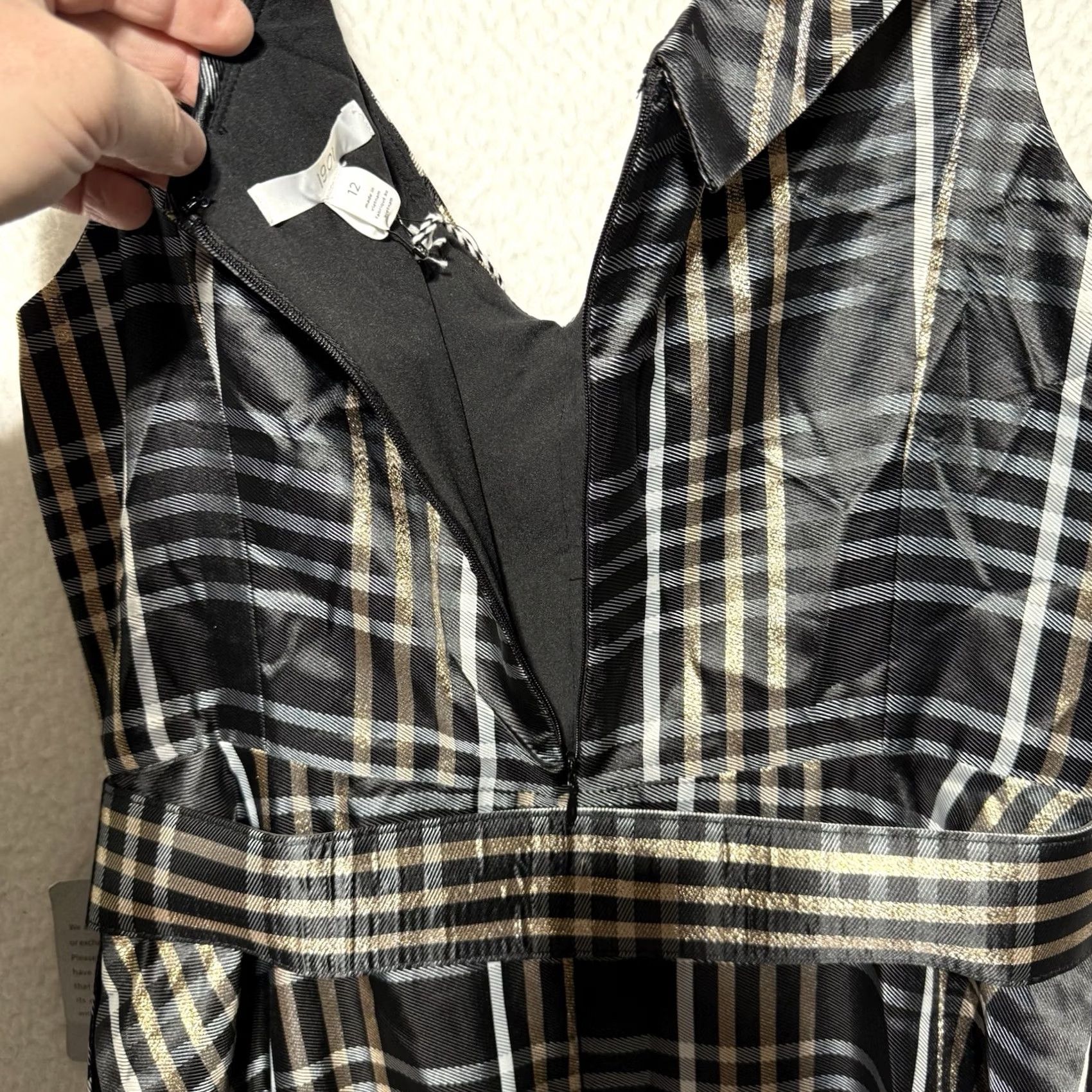 Vintage VINTAGE 1901 Belted Plaid Midi Dress Women’s Size 12 NWT Black Gold Sleeveless V-Neck Zip Party Cocktail Spring Summer Belted Women Size XL / US 12-14 / IT 48-50 - 5 Thumbnail