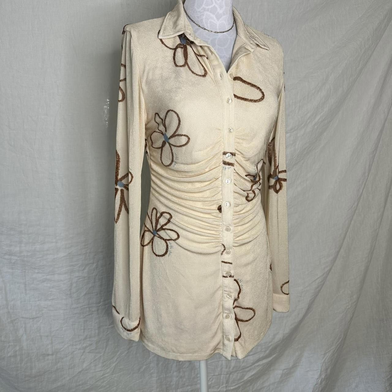 Designer With Jean Andy Button-Down Mini Dress Cream Floral Sz M Size M / US 6-8 / IT 42-44 - 7 Thumbnail