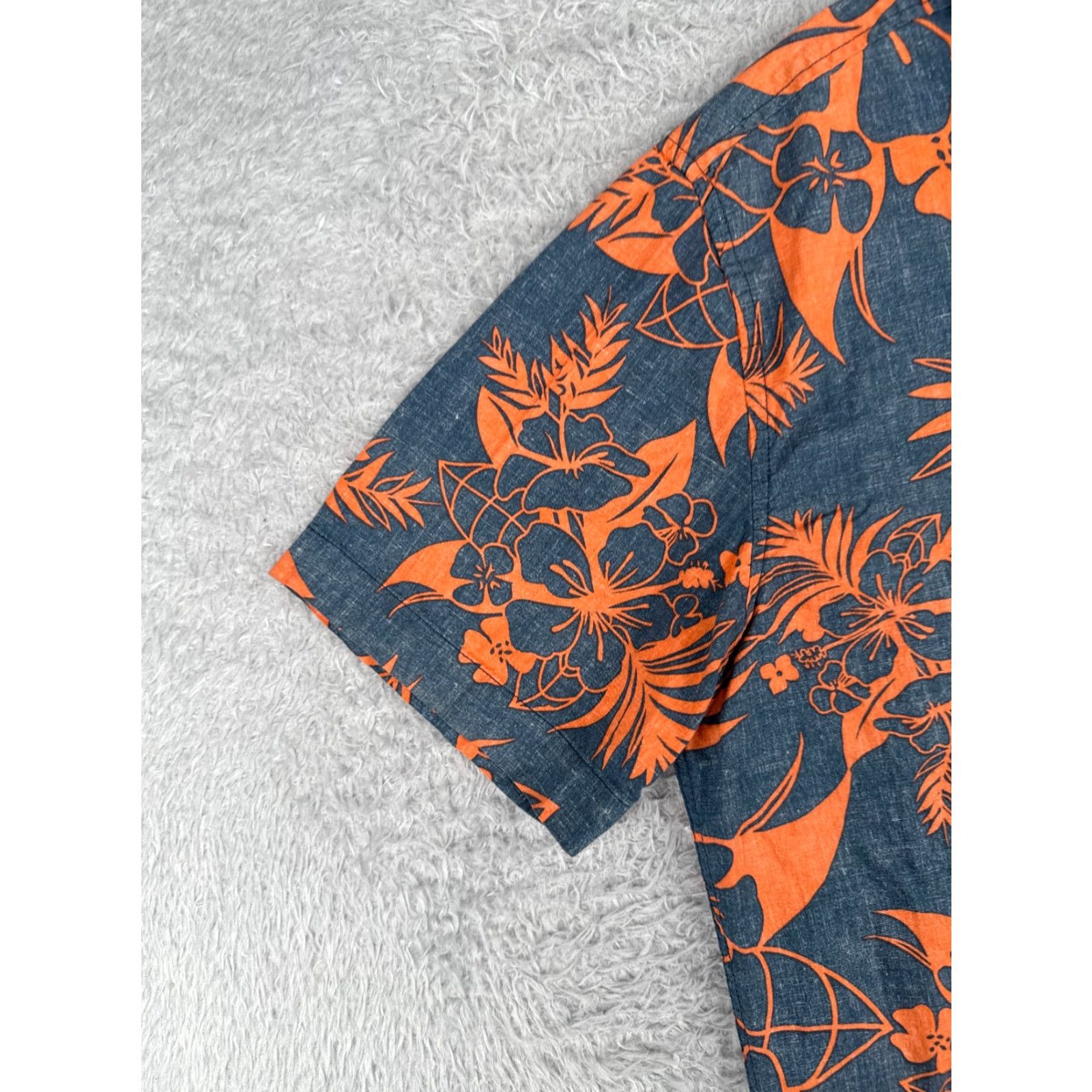 Vintage Retro Fit Shirt Men Medium Gray Orange Floral Leaf 100% Cotton Hawaiian Size US M / EU 48-50 / 2 - 3 Thumbnail