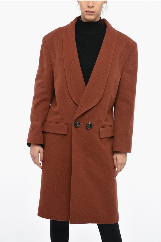 image of Dsquared2 Double Breasted Drop Shoulder Coat With Half-Belt in Orange, Women's (Size Small)