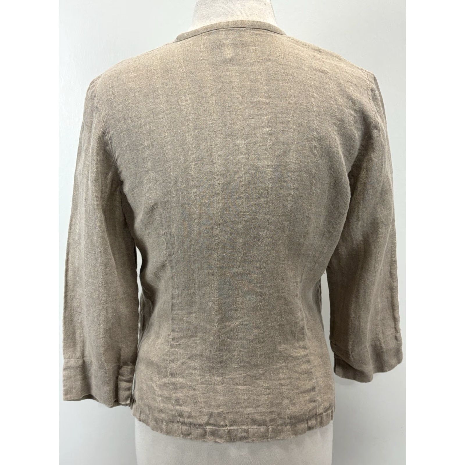 Eileen Fisher VINTAGE Eileen Fisher Linen Jacket Blazer Women 100% Linen PM Petite Tan Lagenlook Knot Buttons 90s Mens? Size M / US 6-8 / IT 42-44 - 3 Thumbnail