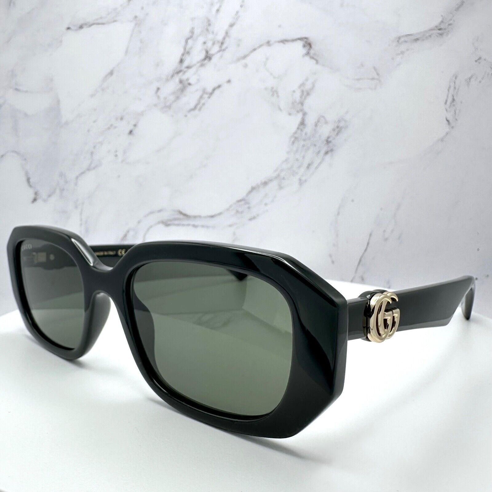 Gucci New Gucci Sunglasses Black Geometric Rectangle Gold GG Size ONE SIZE - 19 Thumbnail