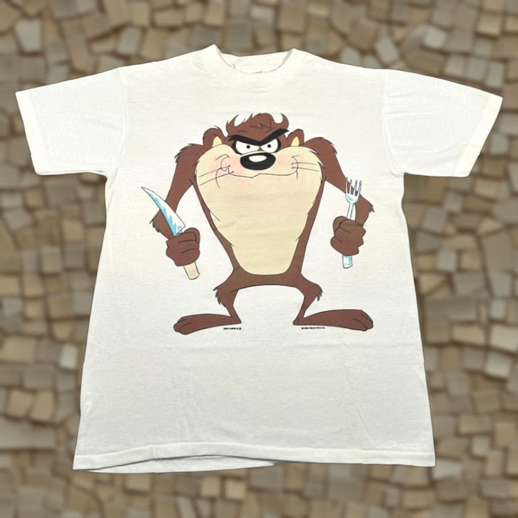 Vintage VINTAGE Looney Tunes Shirt Adult MEDIUM White Taz Cartoon TV Feed Me USA 80s Size US M / EU 48-50 / 2 - 1 Thumbnail
